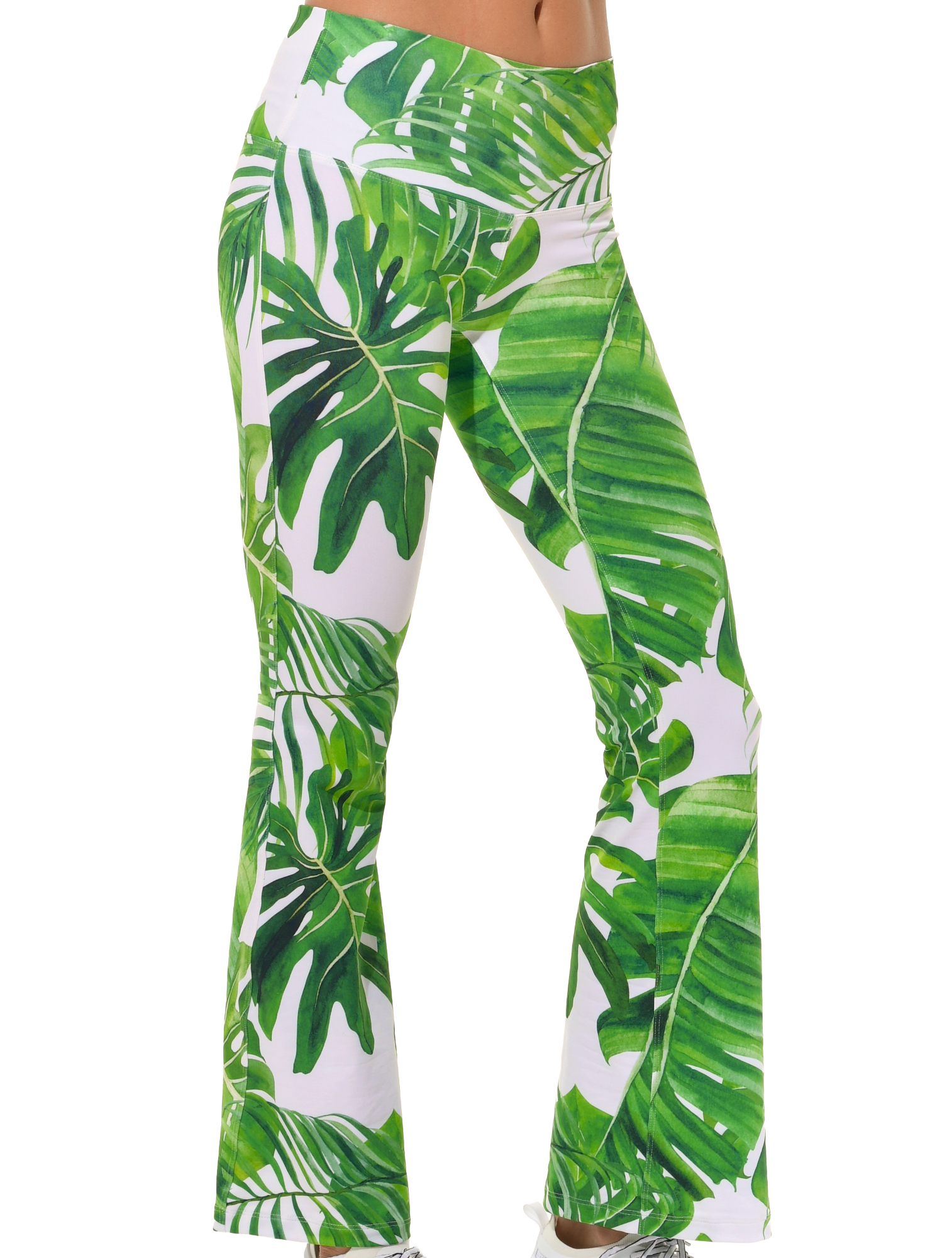Monstera print flared yoga pants