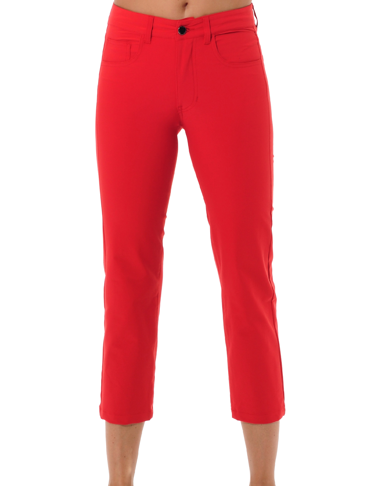 4way stretch cropped straight cut pants red 