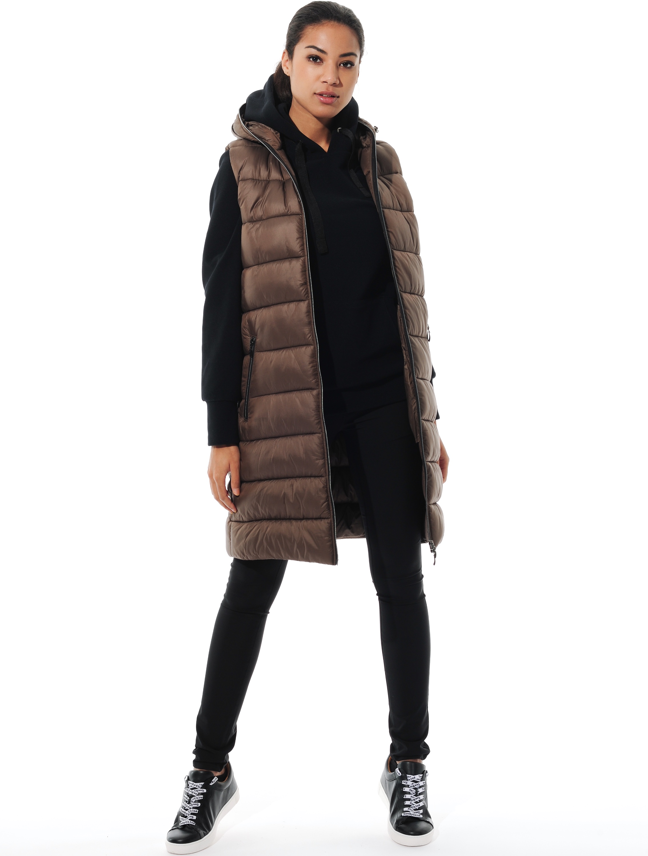 puffer long vest chocolate 