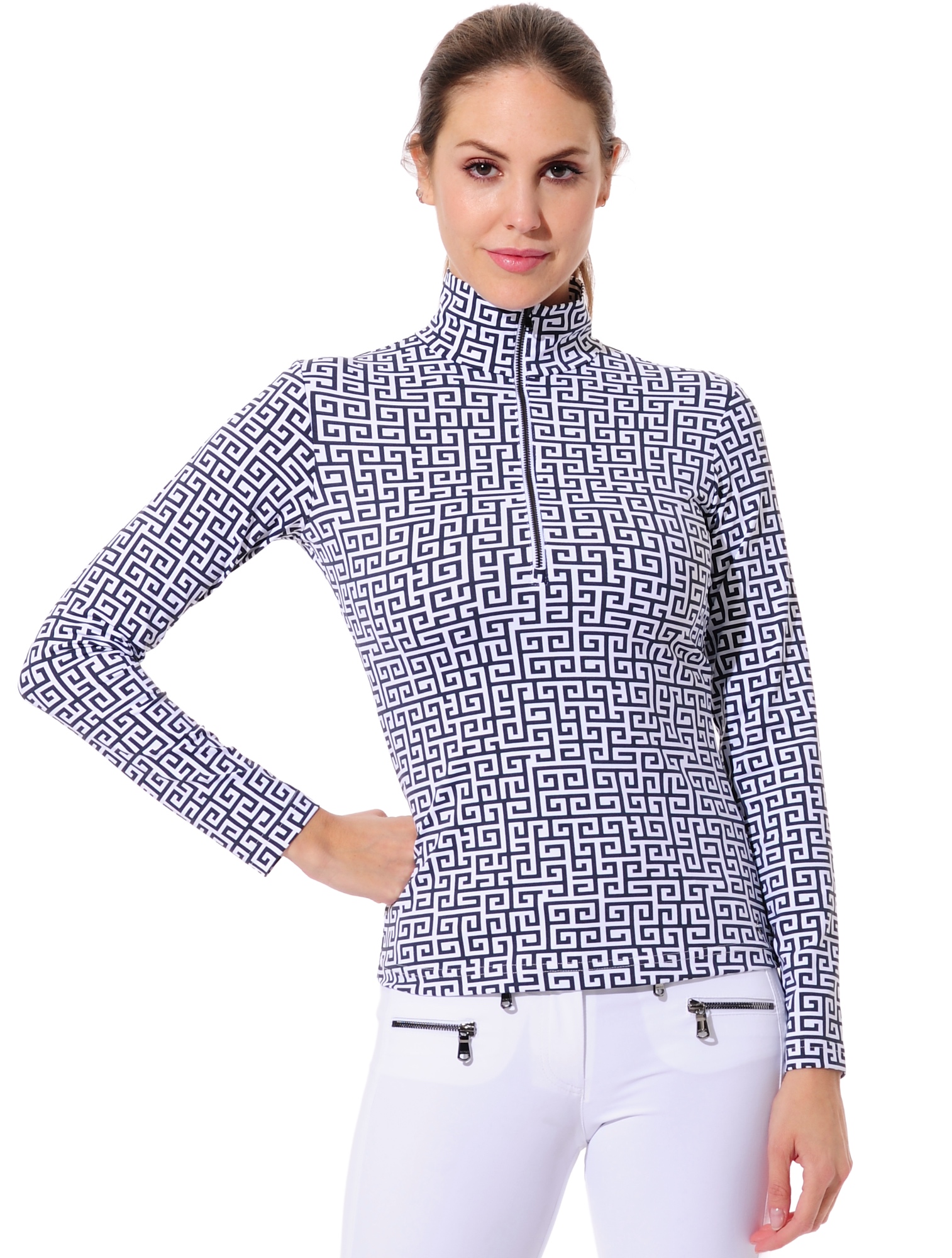 Greek print zip longsleeve night blue 