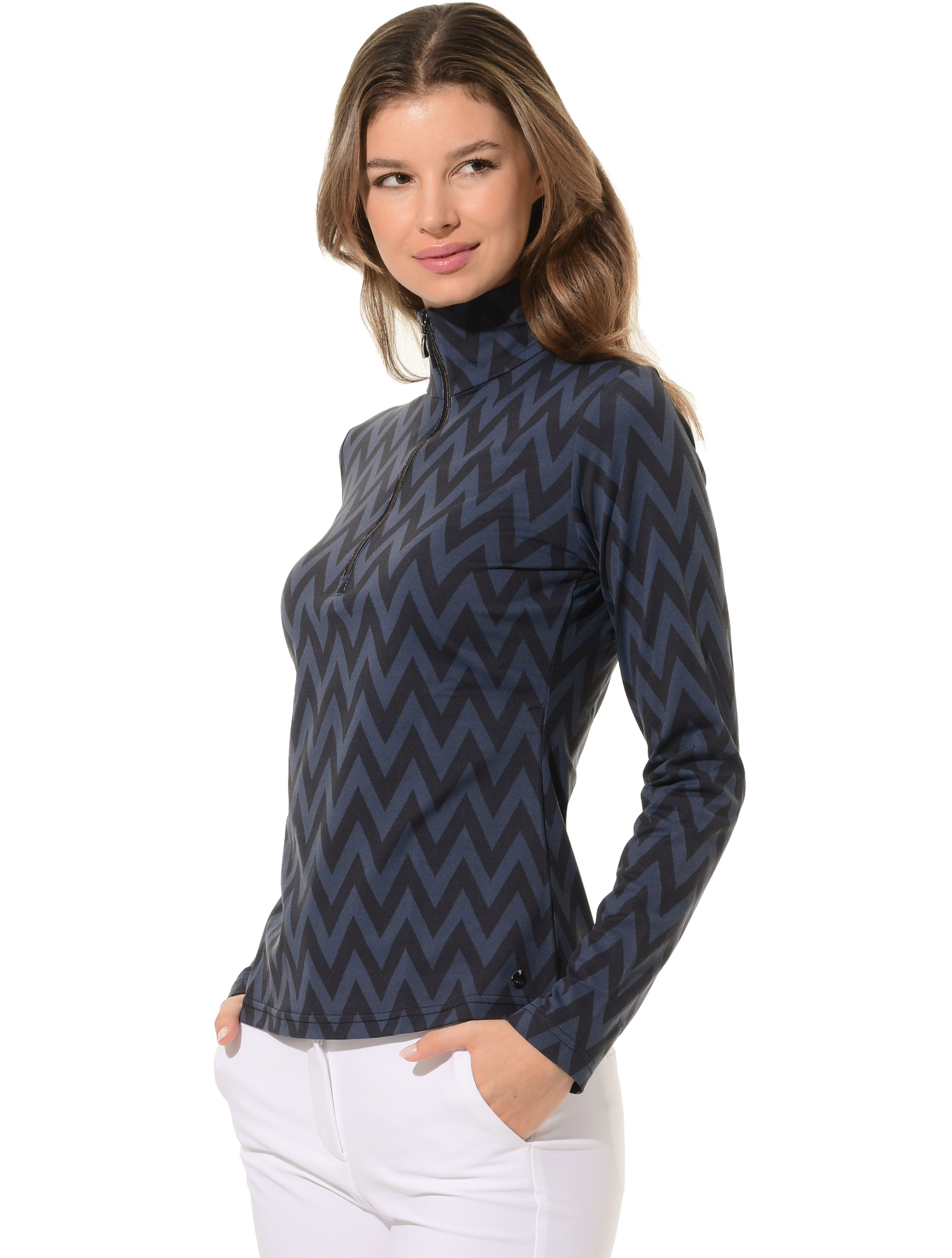 Chevron print zip longsleeve petrol