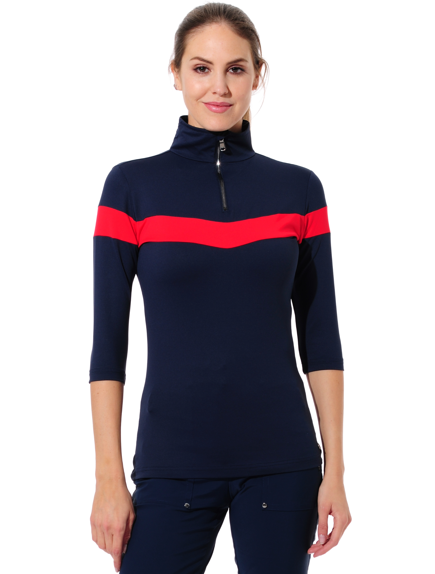 Meryl zip golf polo shirt navy/red 