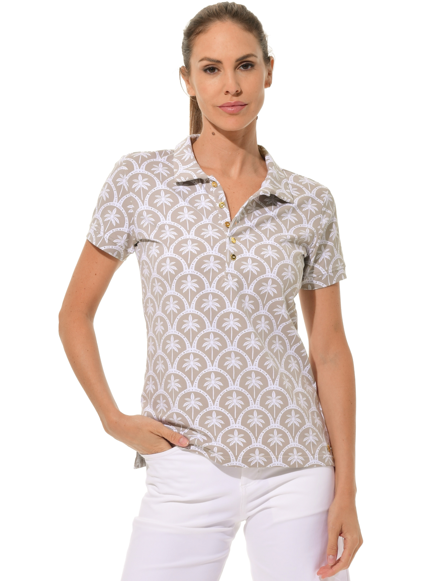 Barbados Print Golf Poloshirt light taupe