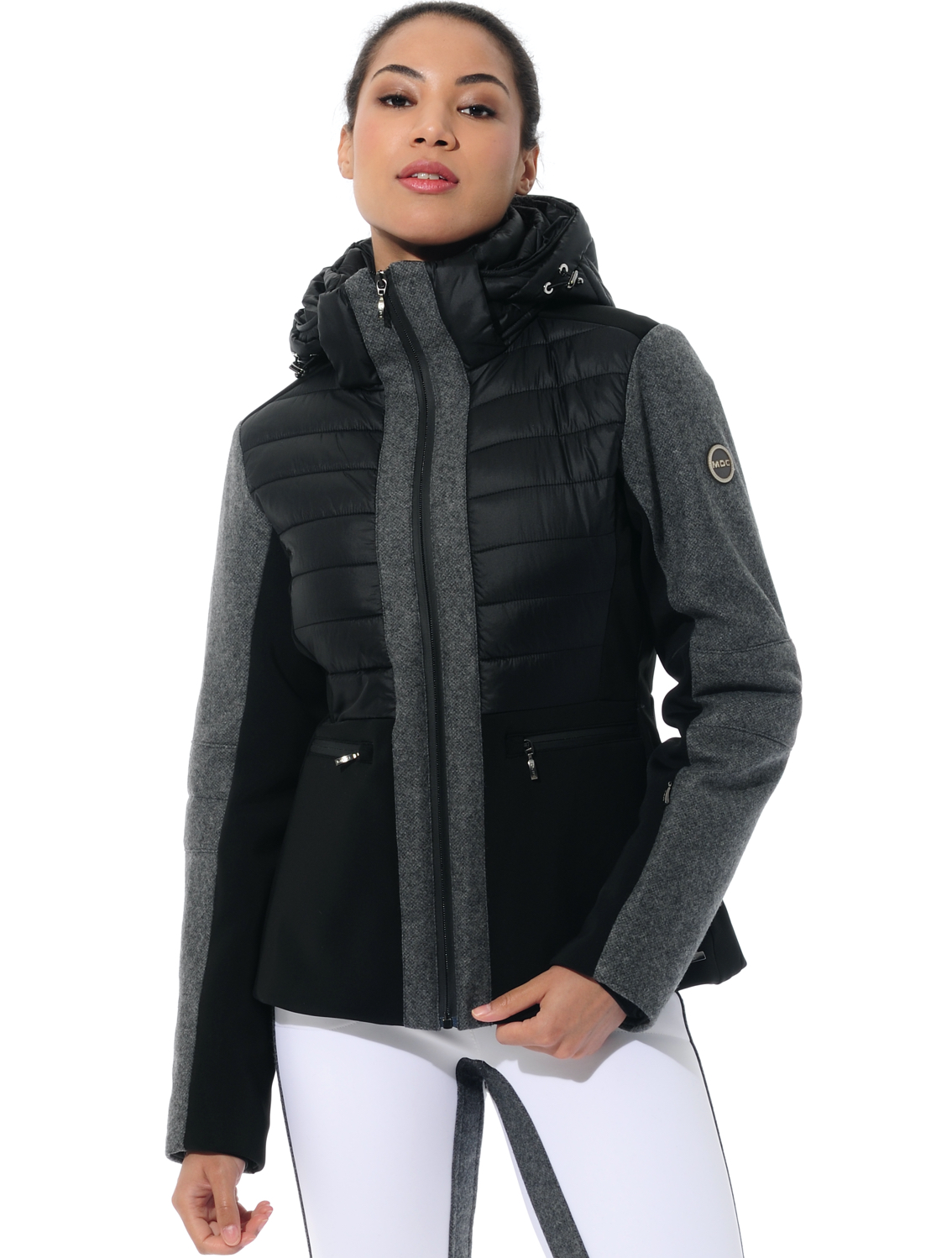 stretch ski jacket with loden details black/grey 