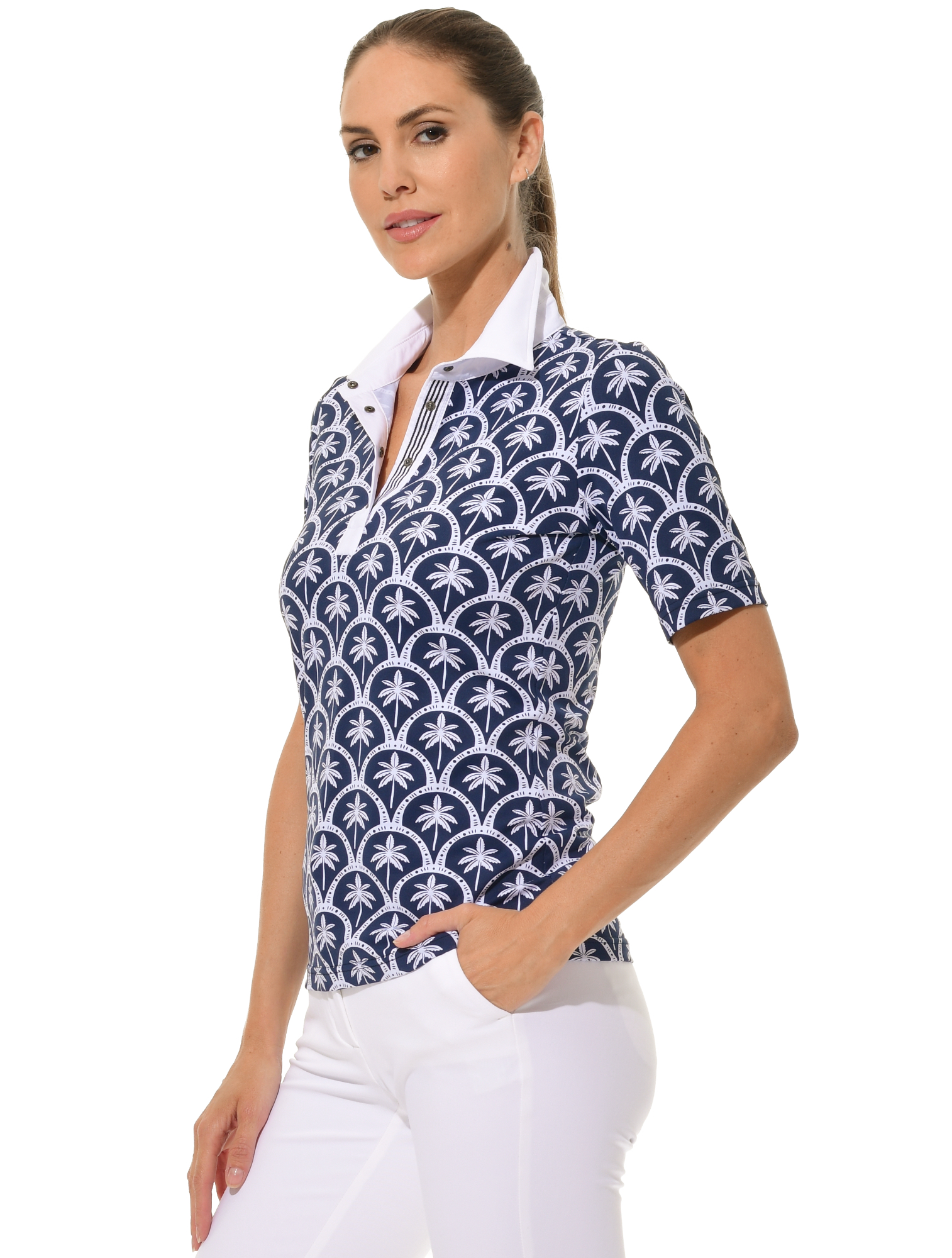 Barbados Print Golf Poloshirt navy