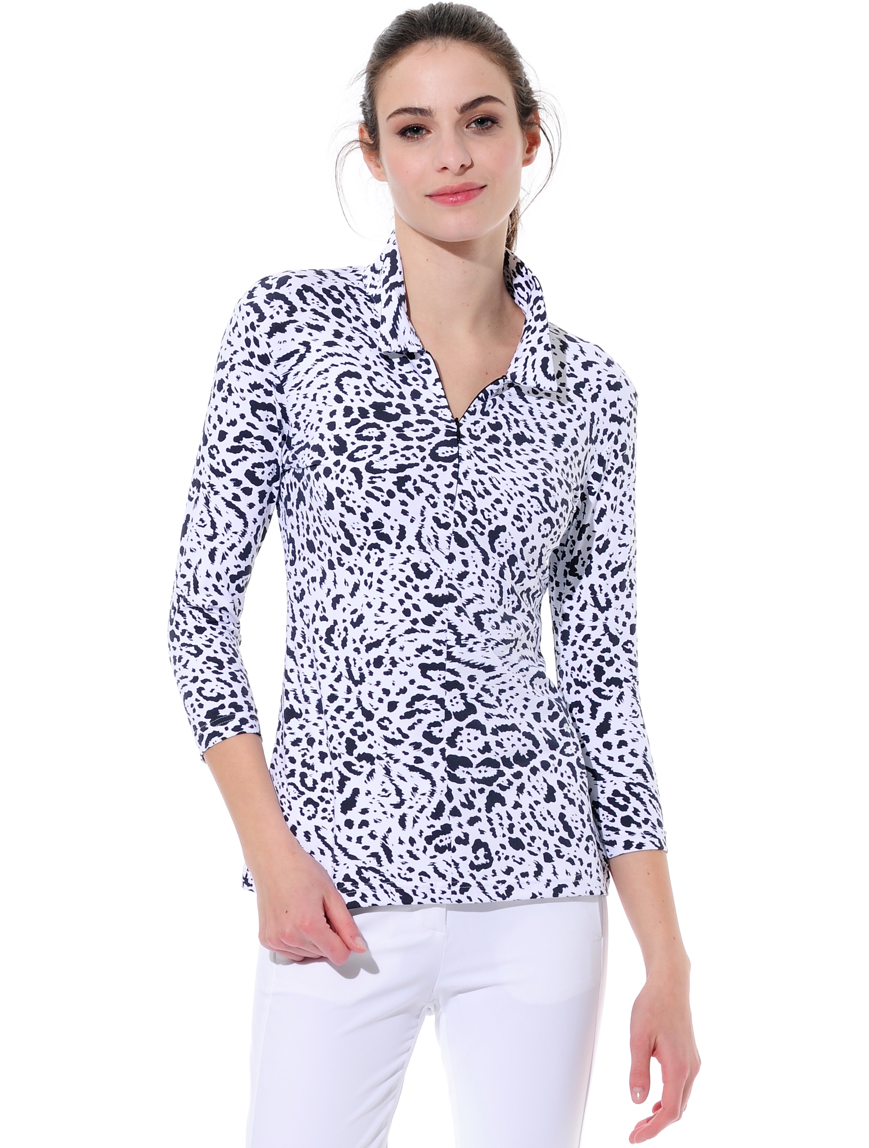 Ocelot print zip polo shirt black/white 