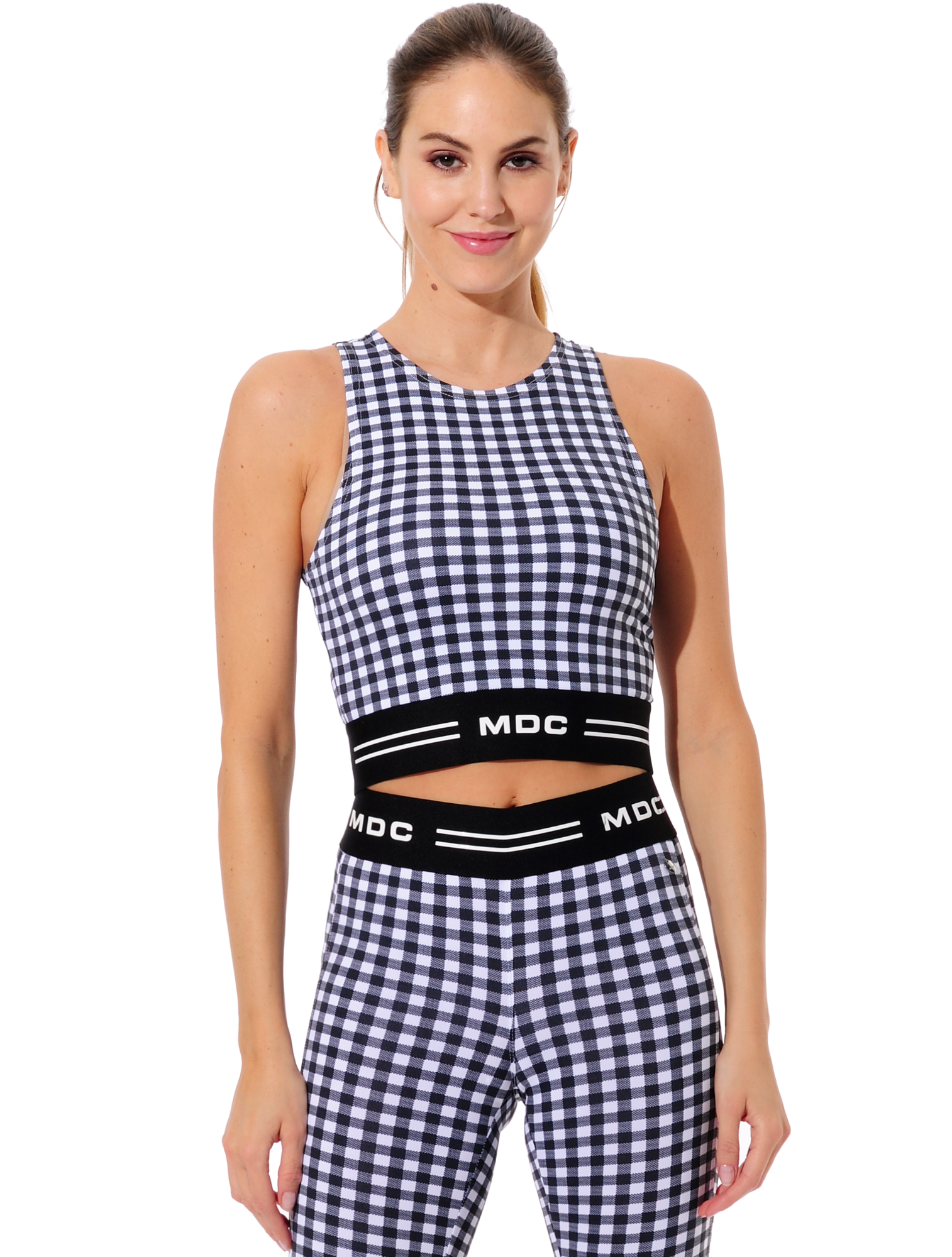 Squares print crop top black/white 