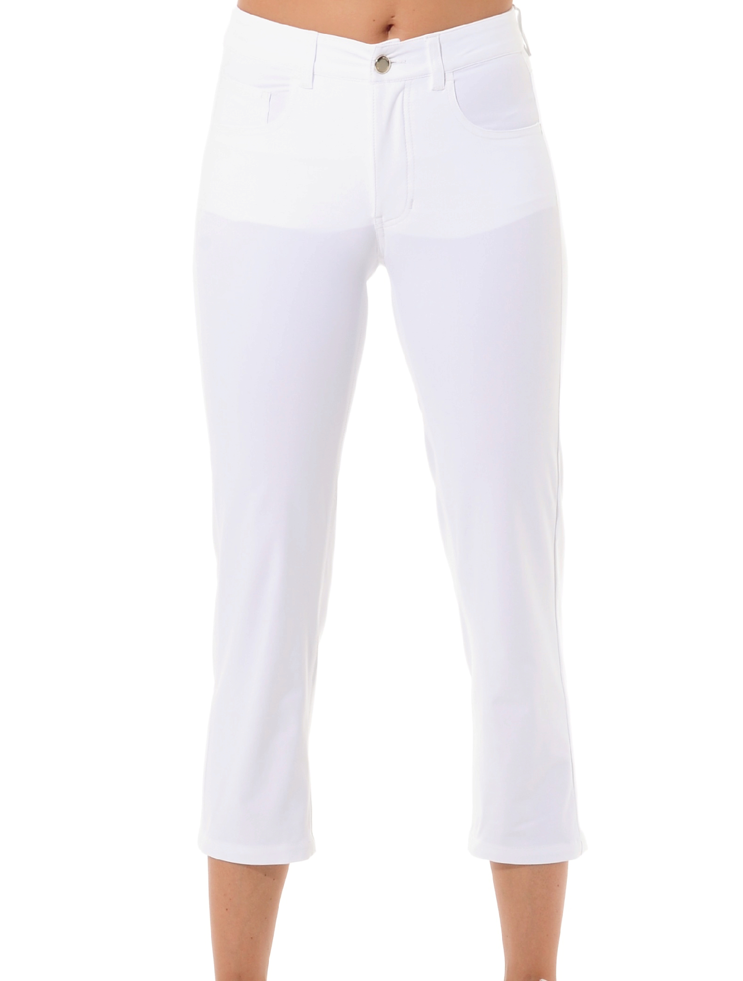 4way stretch cropped straight cut pants white 