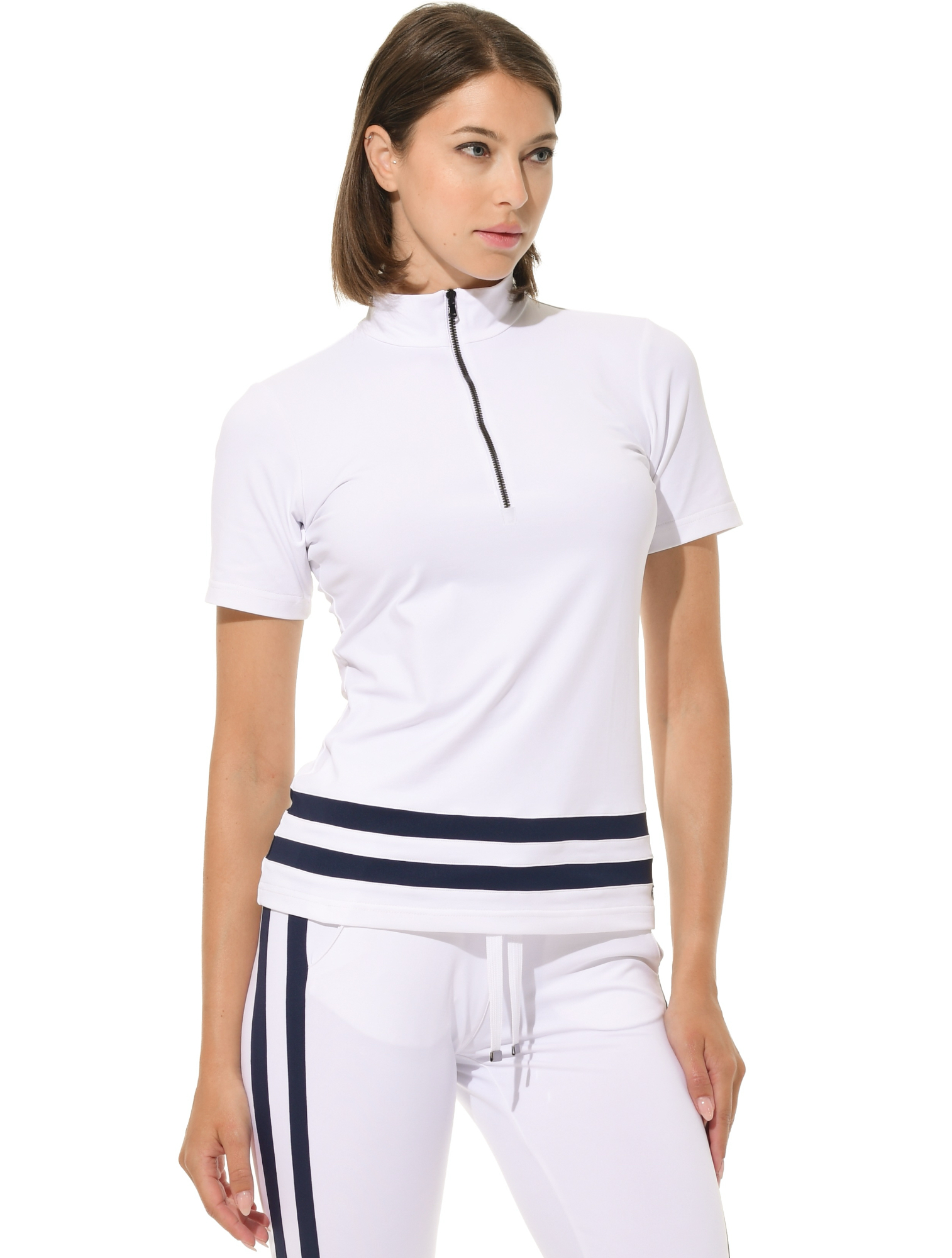 Jersey Zip Polo Shirt white/navy