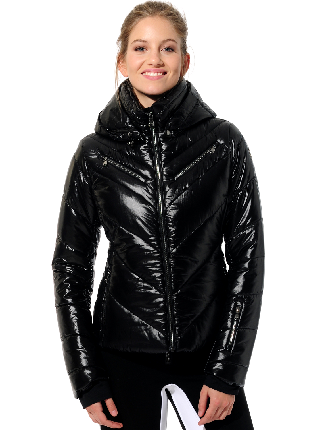 shiny ski jacket black 