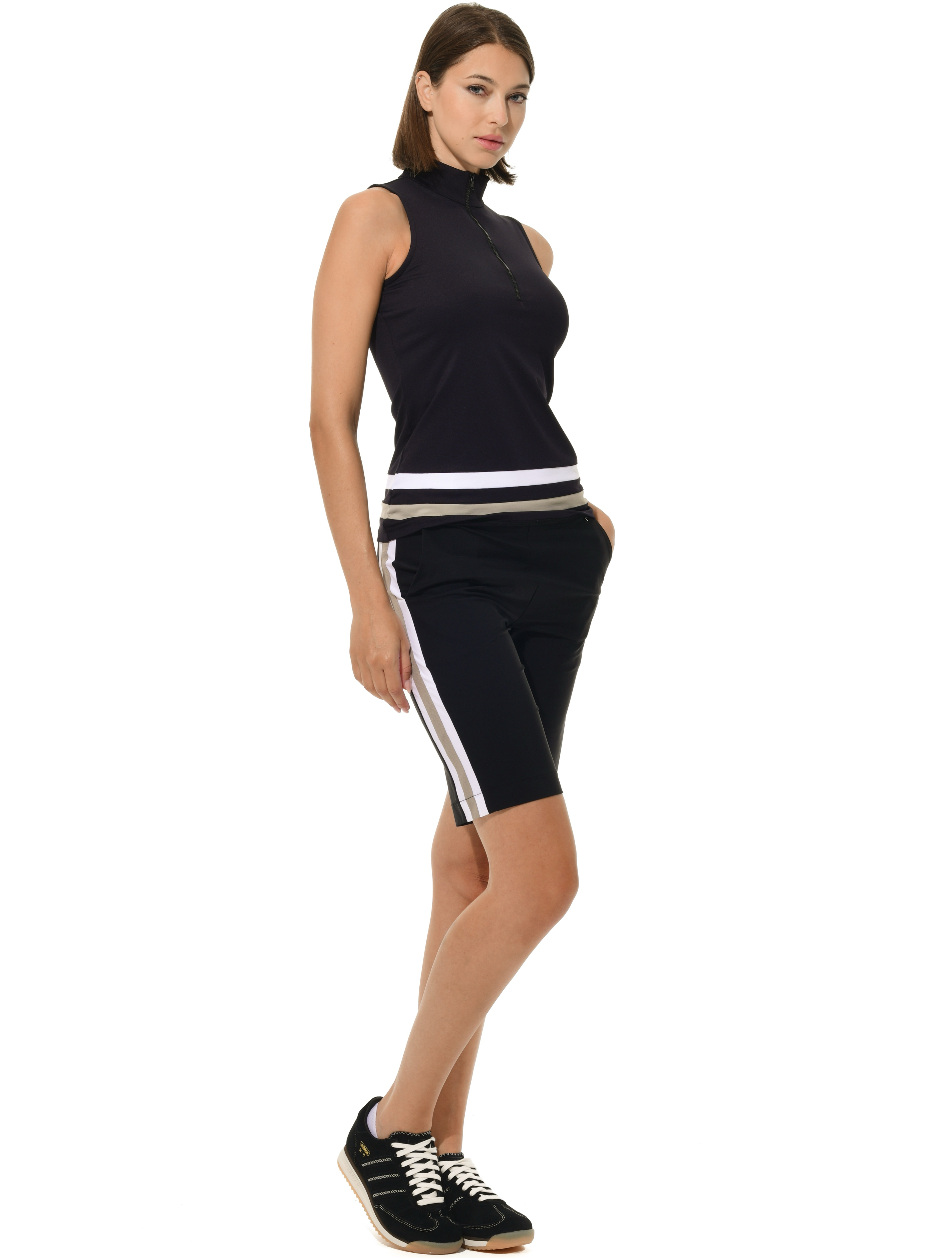 Jersey zip polo shirt black/sage grey/white