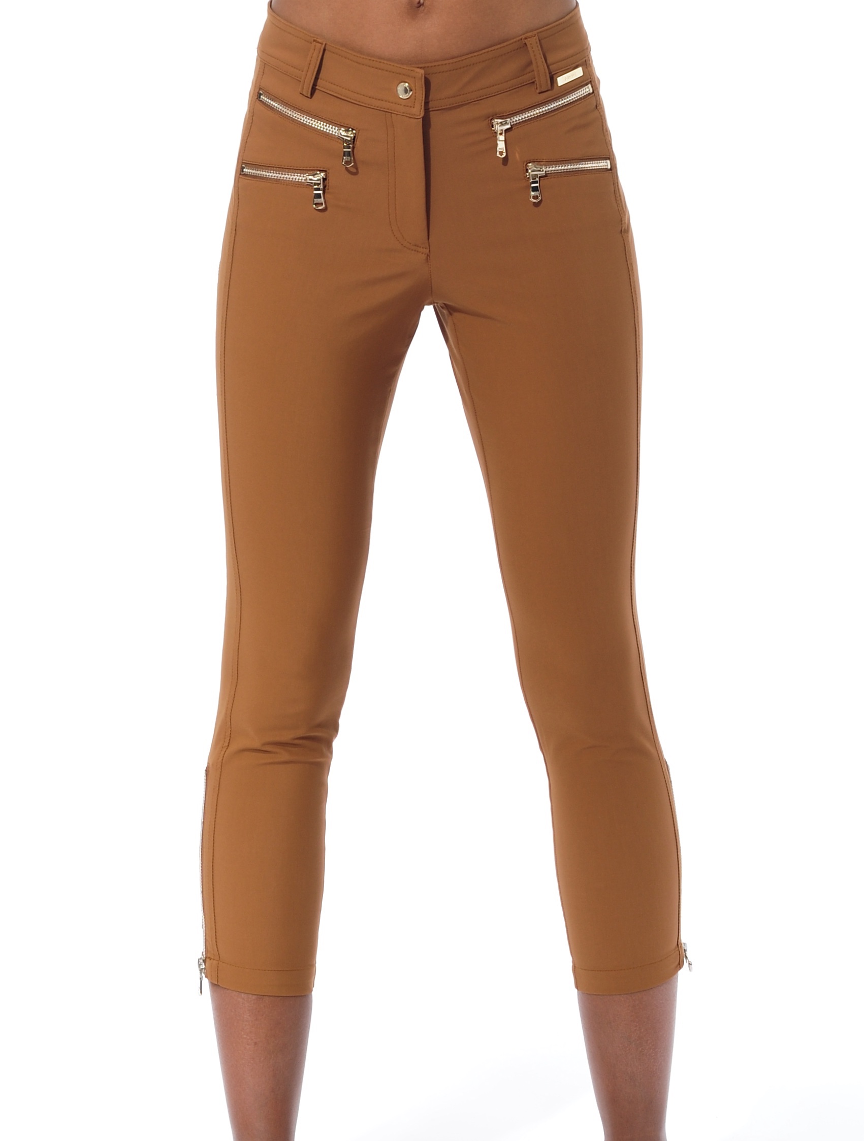 4way stretch double zip cropped pants ocre 