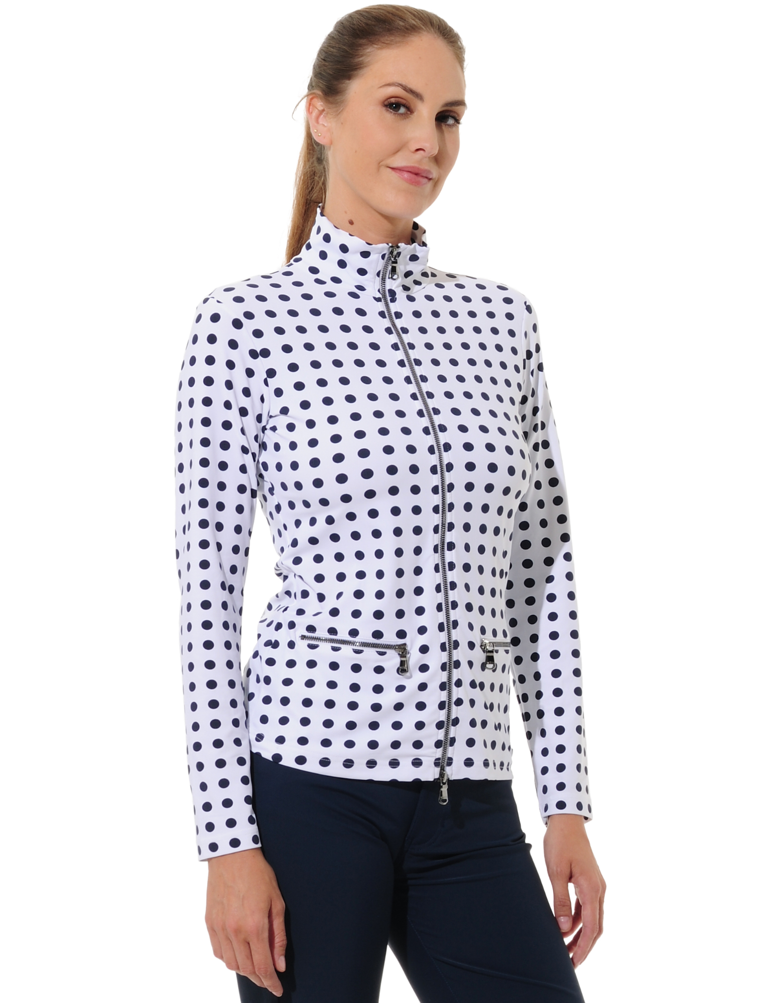 Dots print full zip midlayer navy