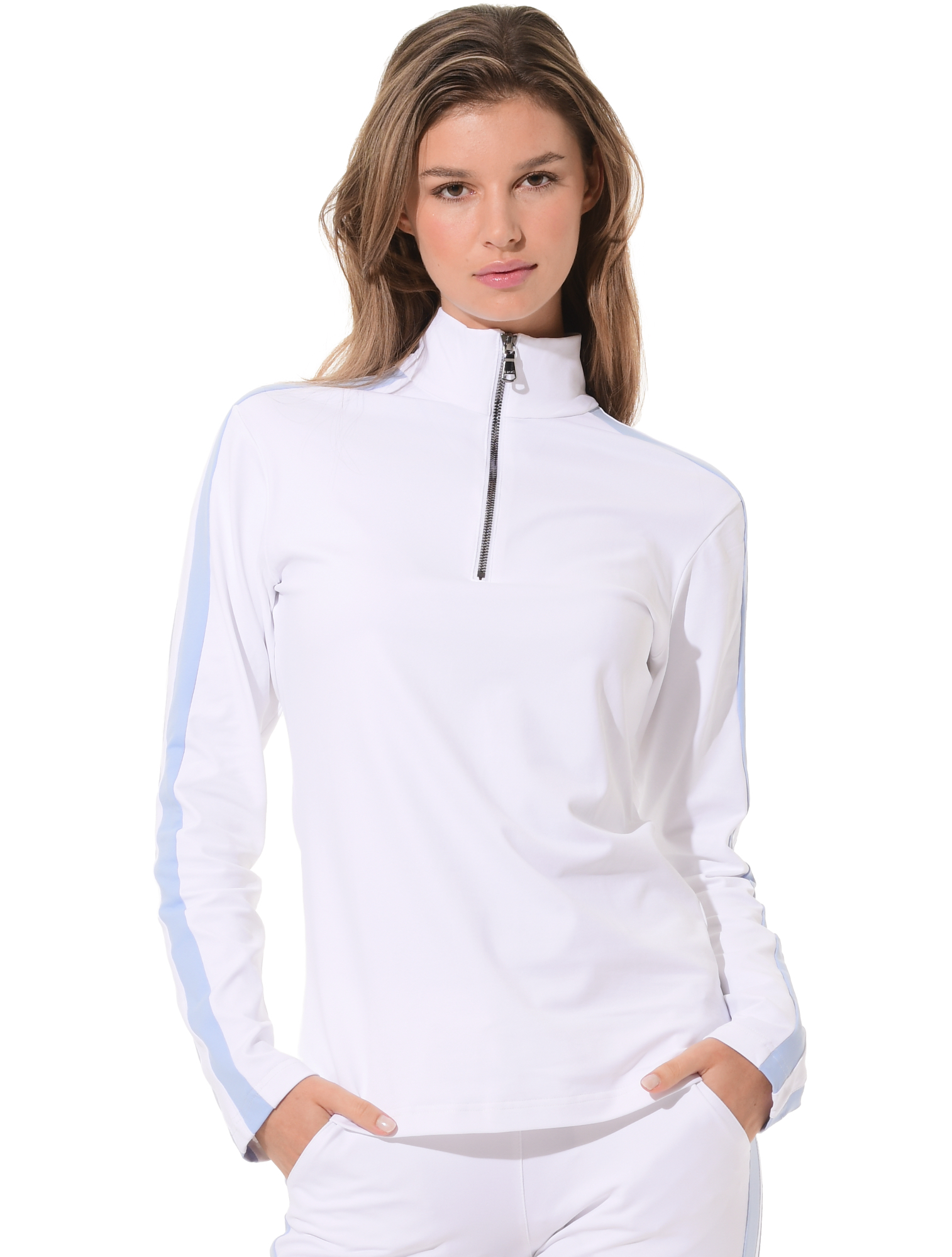 Jersey zip longsleeve white/cornflower