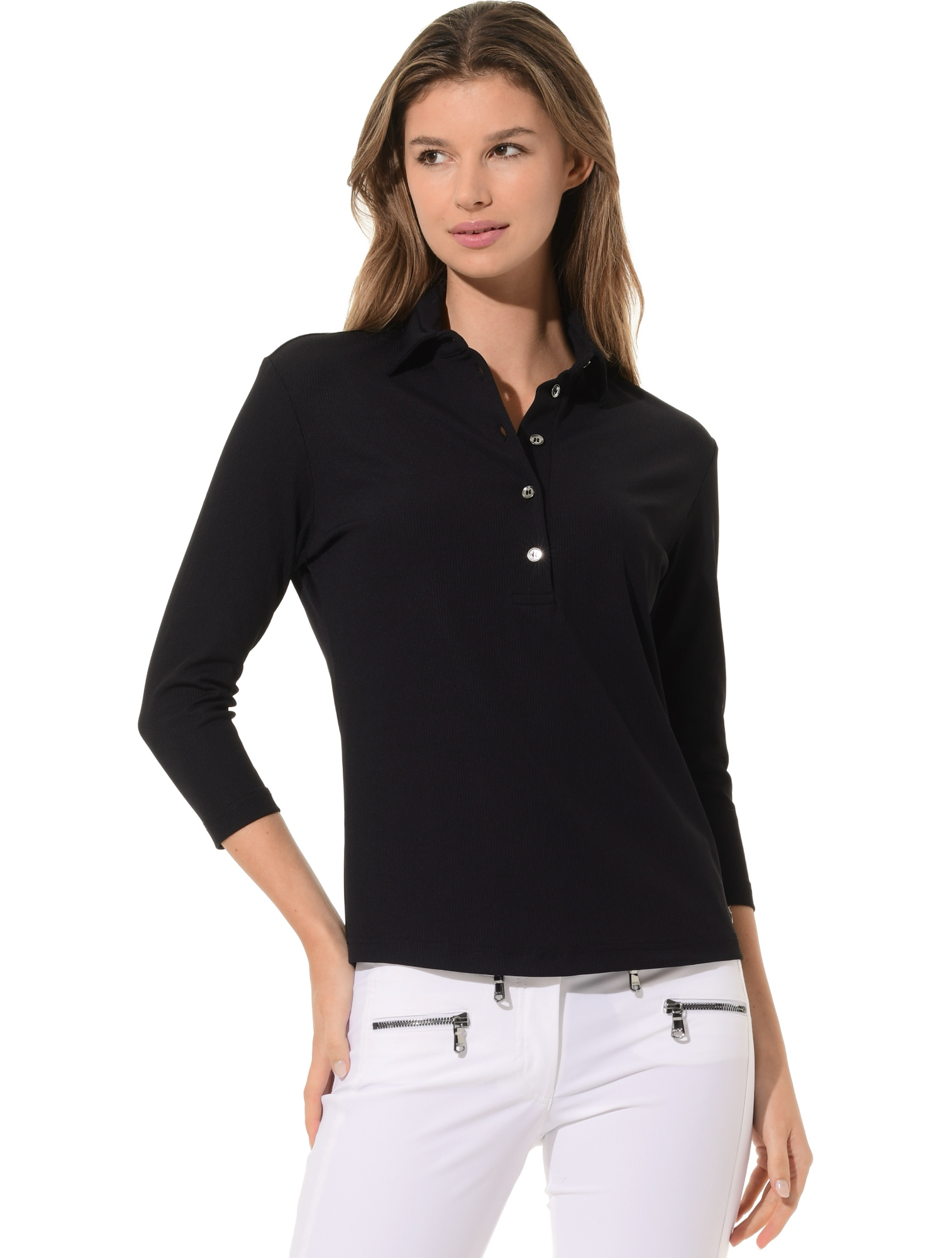 Vertical Rib Jersey Golf Poloshirt black