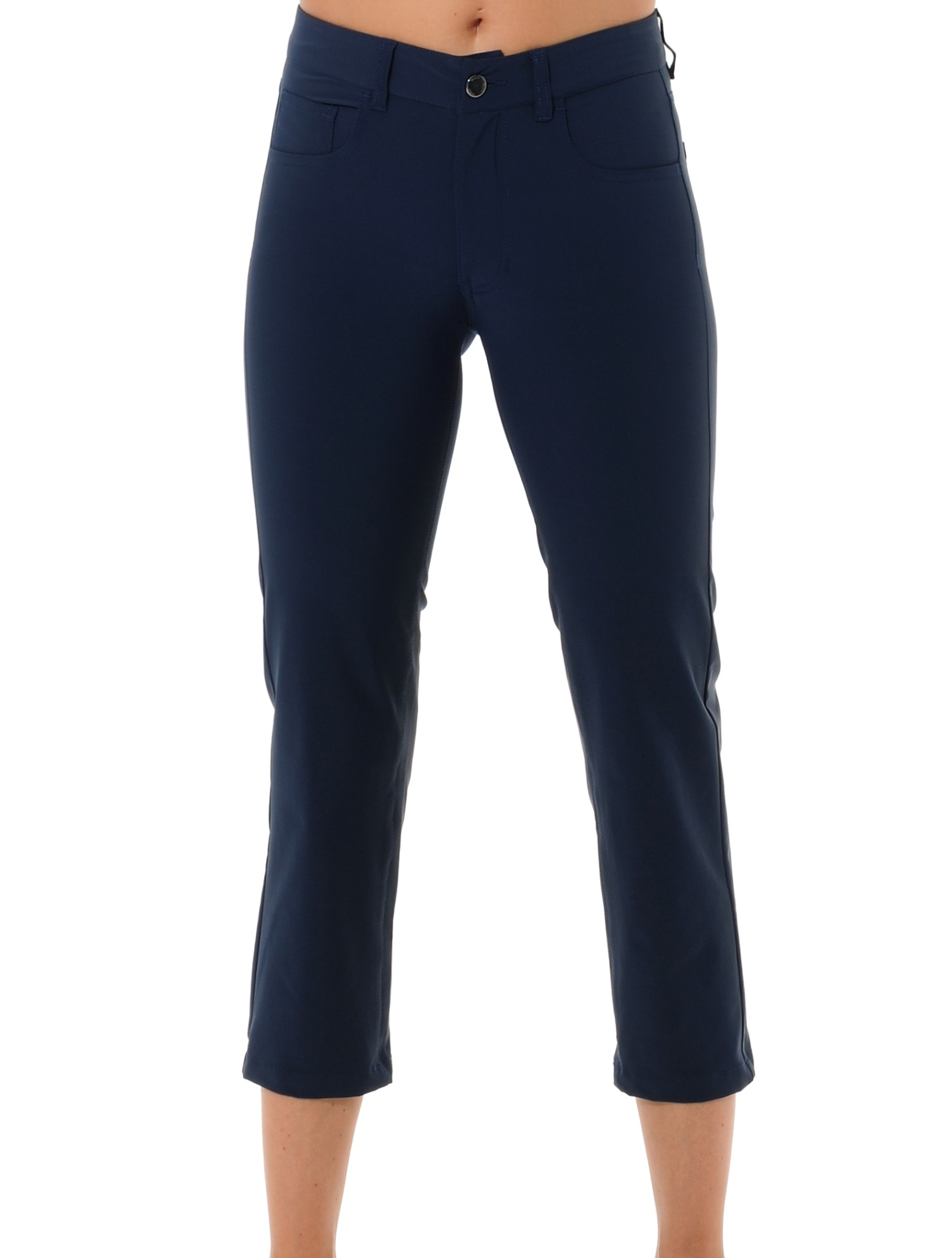 4way stretch cropped straight cut pants navy 