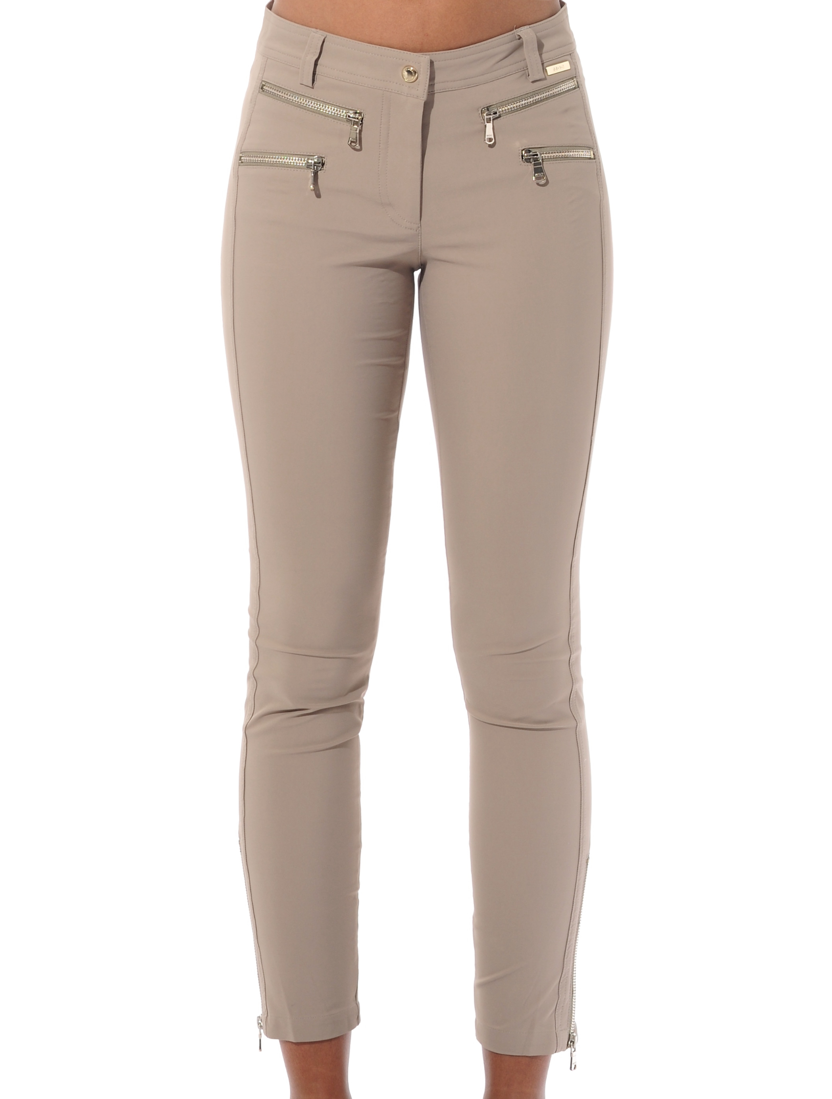 4way stretch double zip ankle pants taupe 
