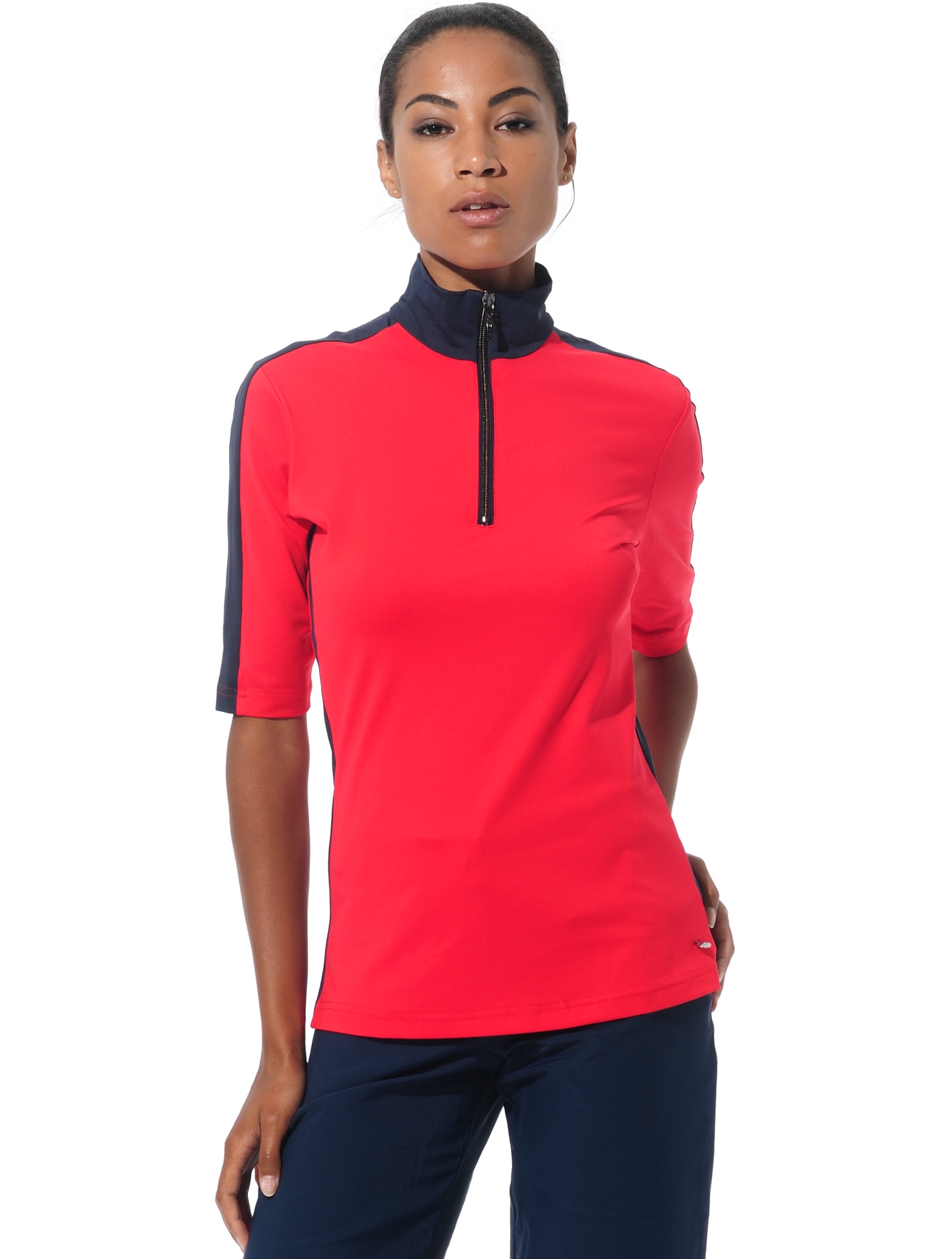 Meryl zip polo shirt red/navy 