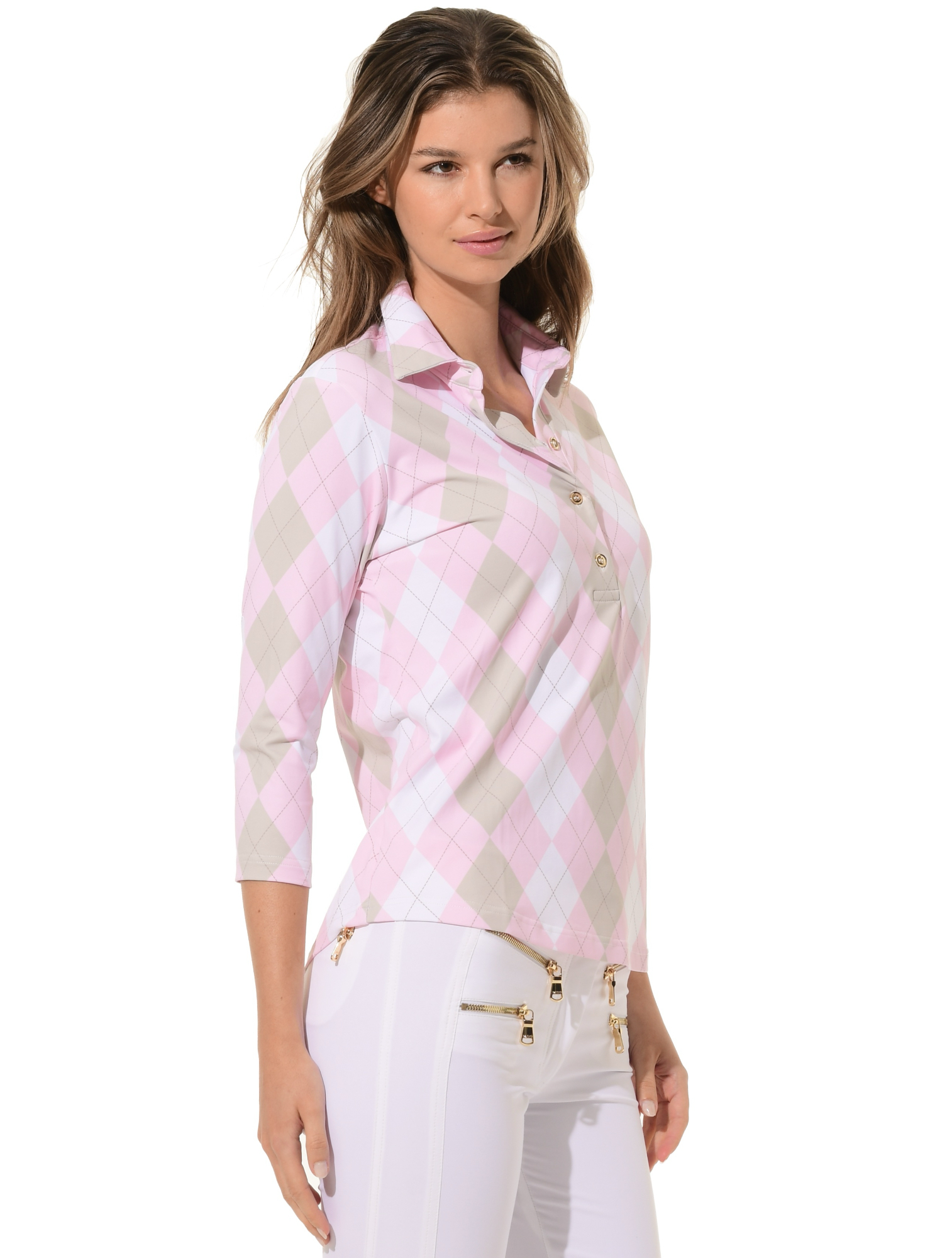 Argyle Print Golf Poloshirt macaron