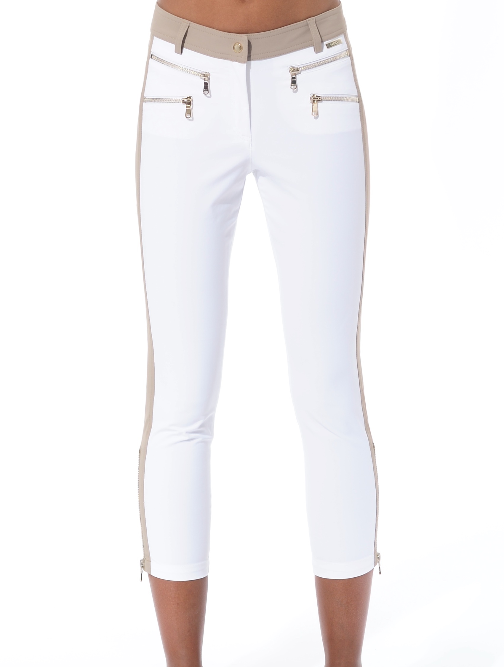 4way Stretch Double Zip Cropped Pants white/taupe