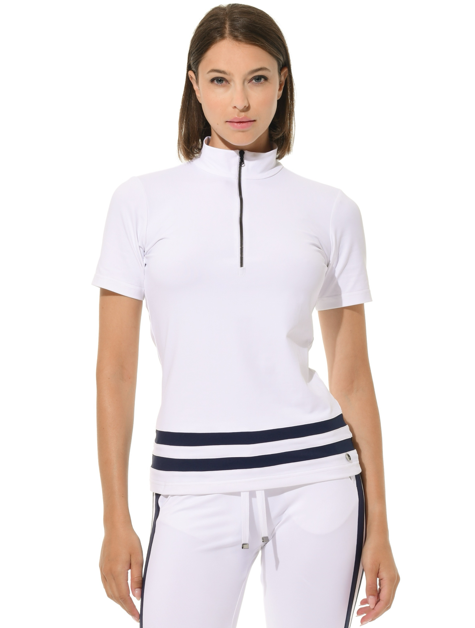 Jersey Zip Polo Shirt white/navy