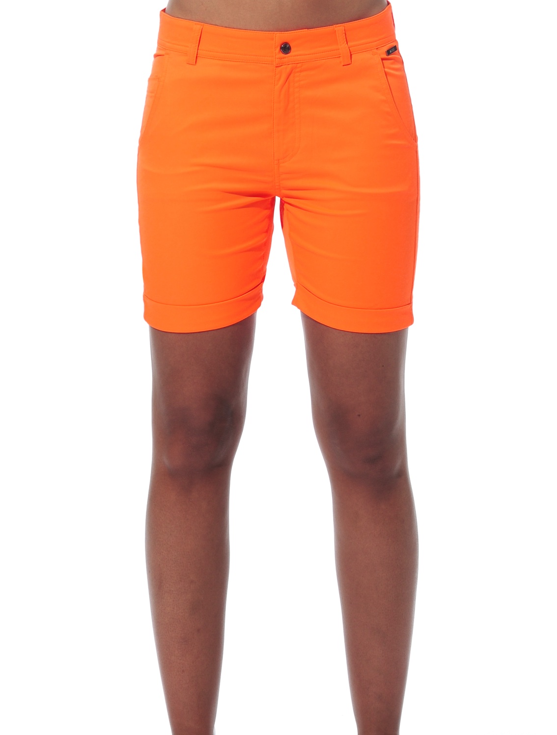 shiny stretch shorts neon orange 