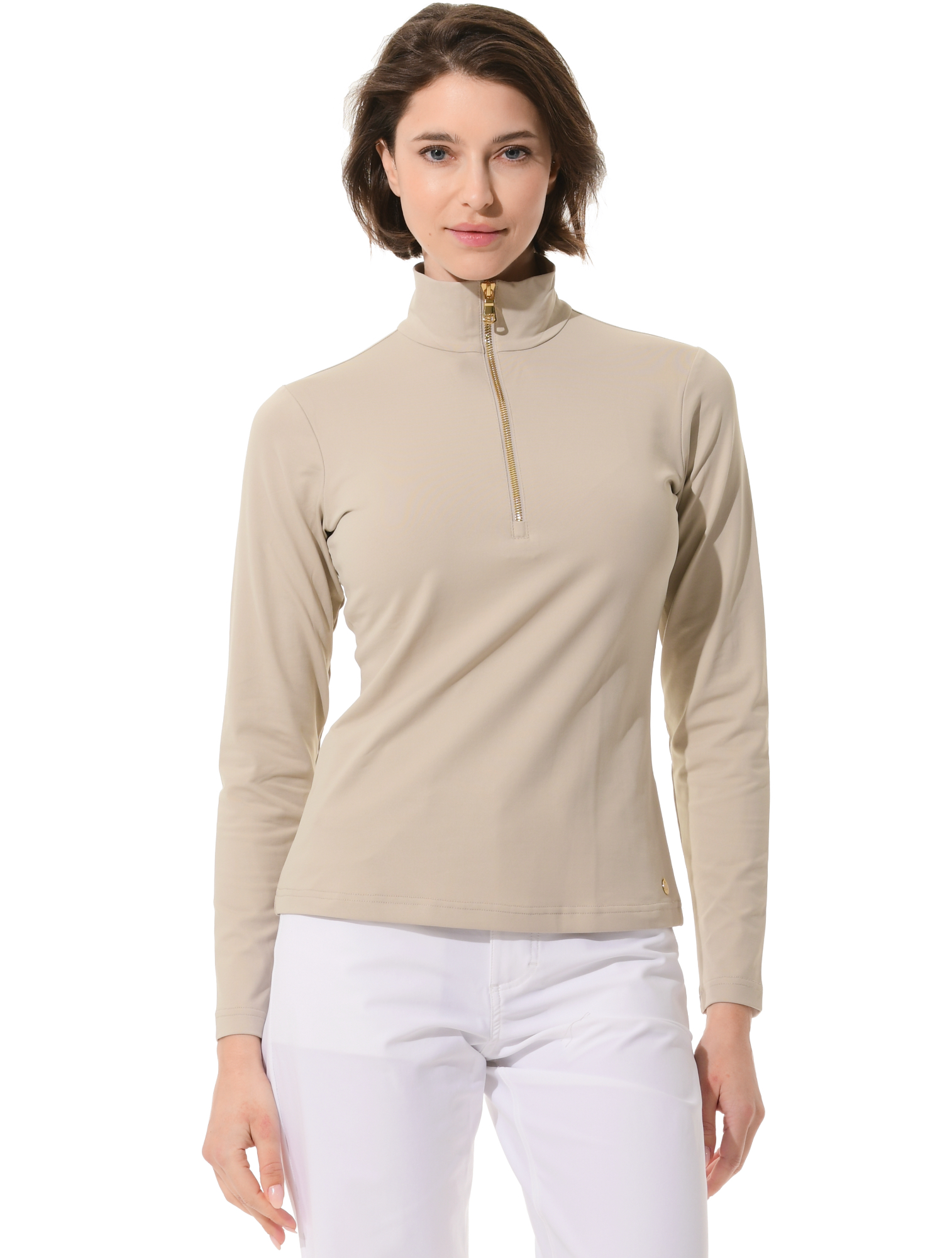 Jersey zip longsleeve light taupe