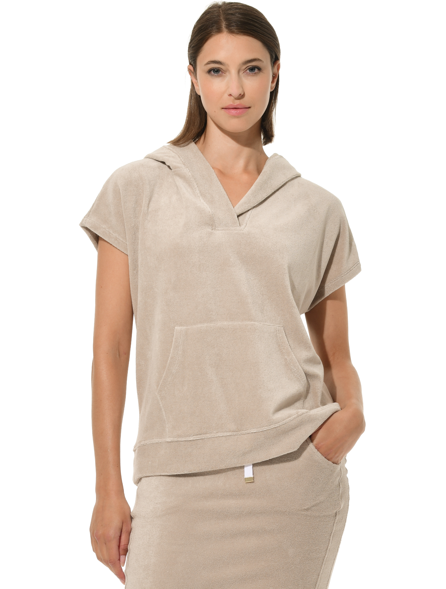 Terry Short Sleeve Hoodie light taupe