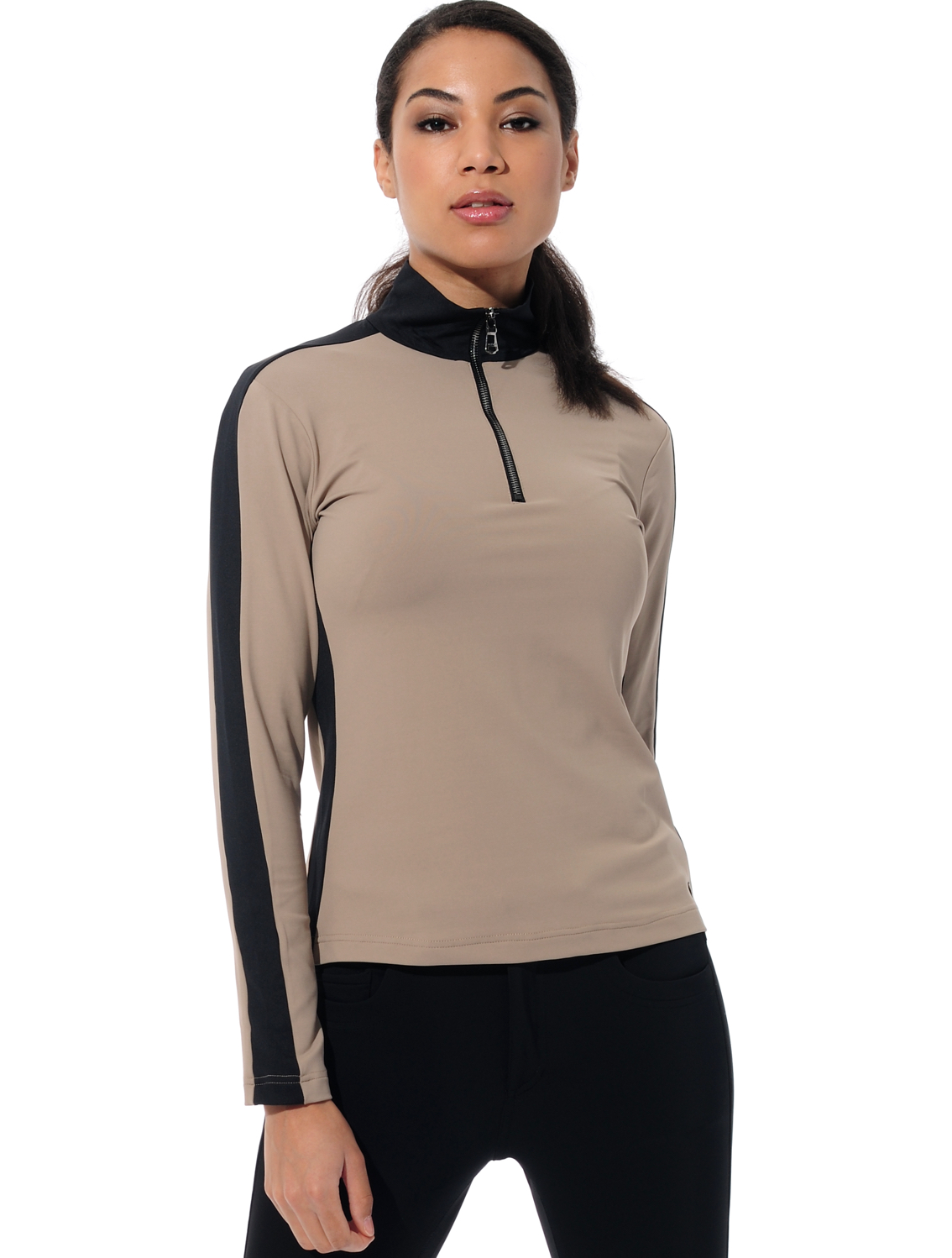 Meryl Zip Longsleeve taupe/black