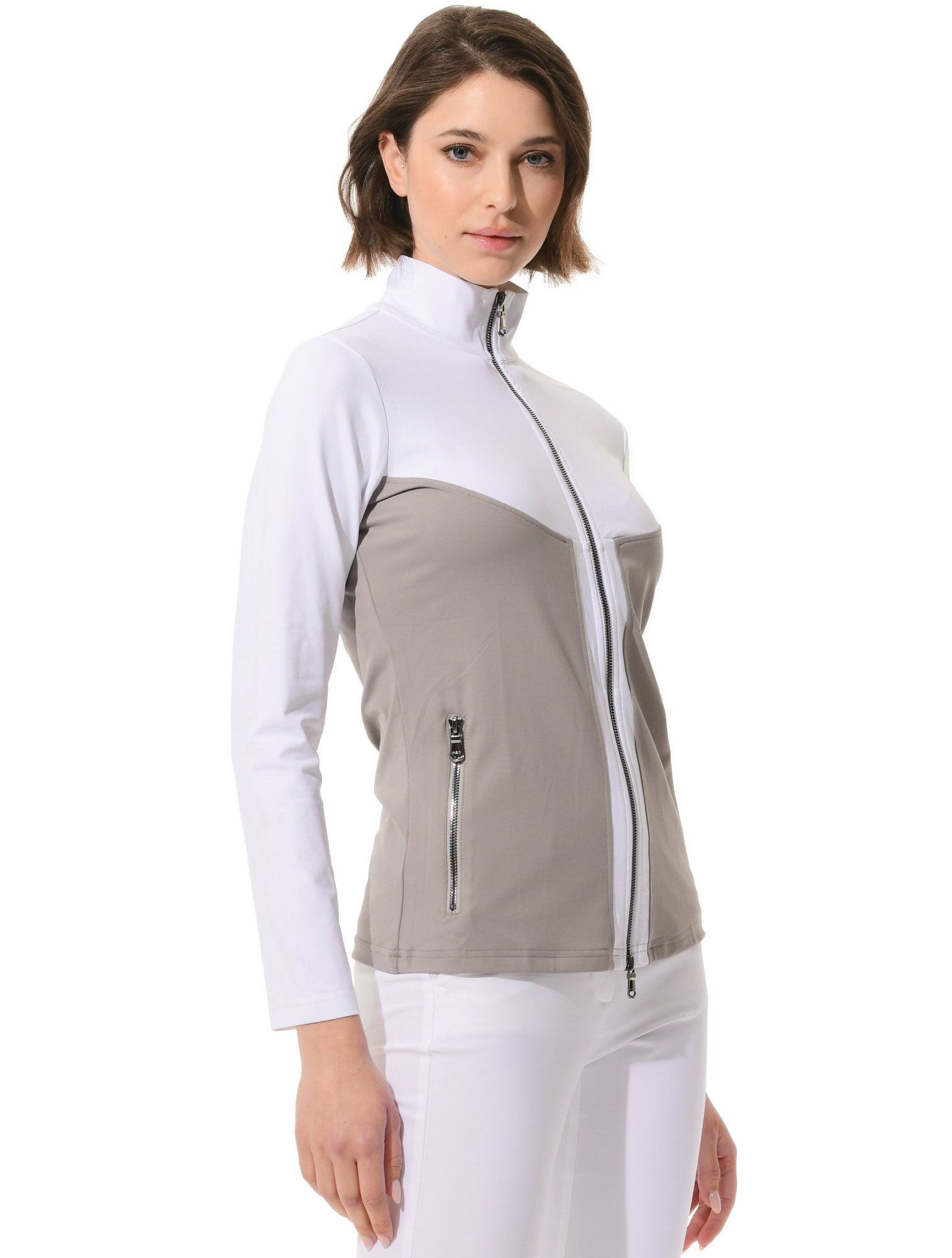 Jersey full zip midlayer cement/white