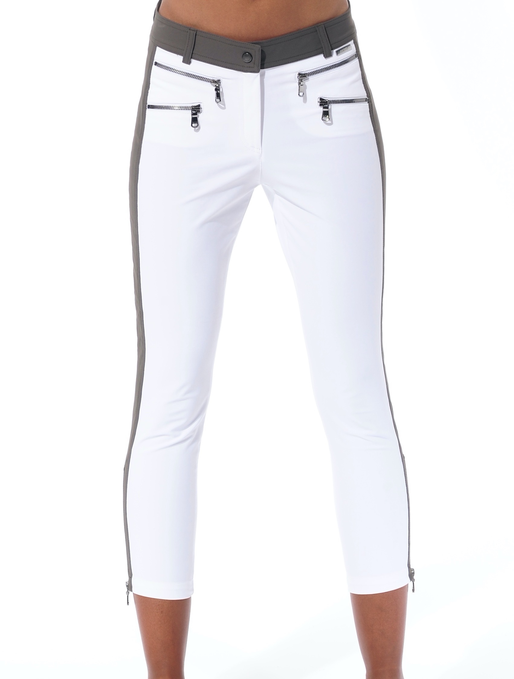 4way stretch double zip cropped pants white/stone 
