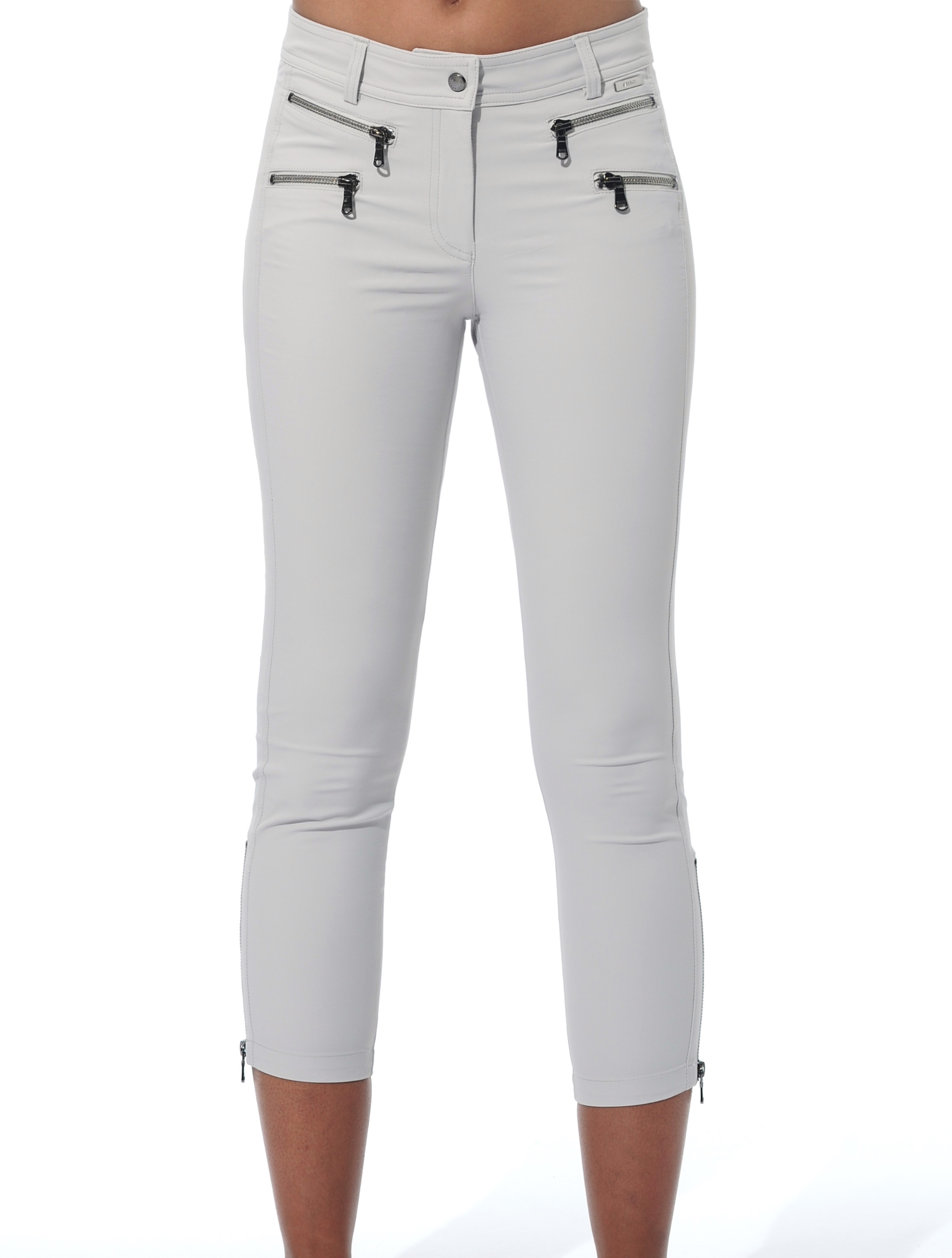 4way stretch double zip cropped pants silver 