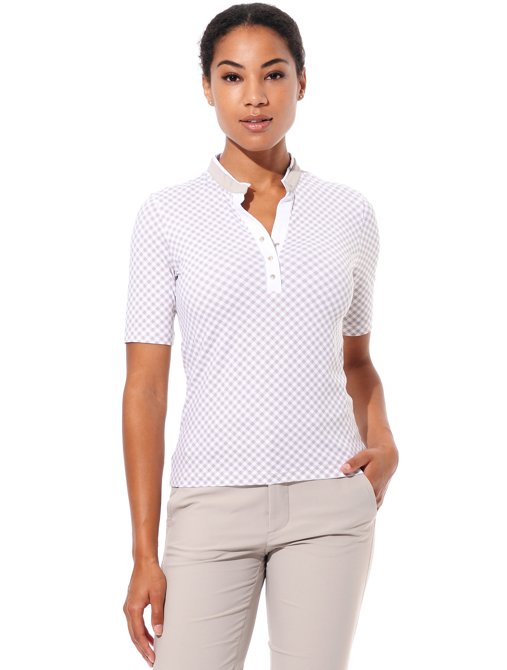 Vichy print polo shirt light taupe 