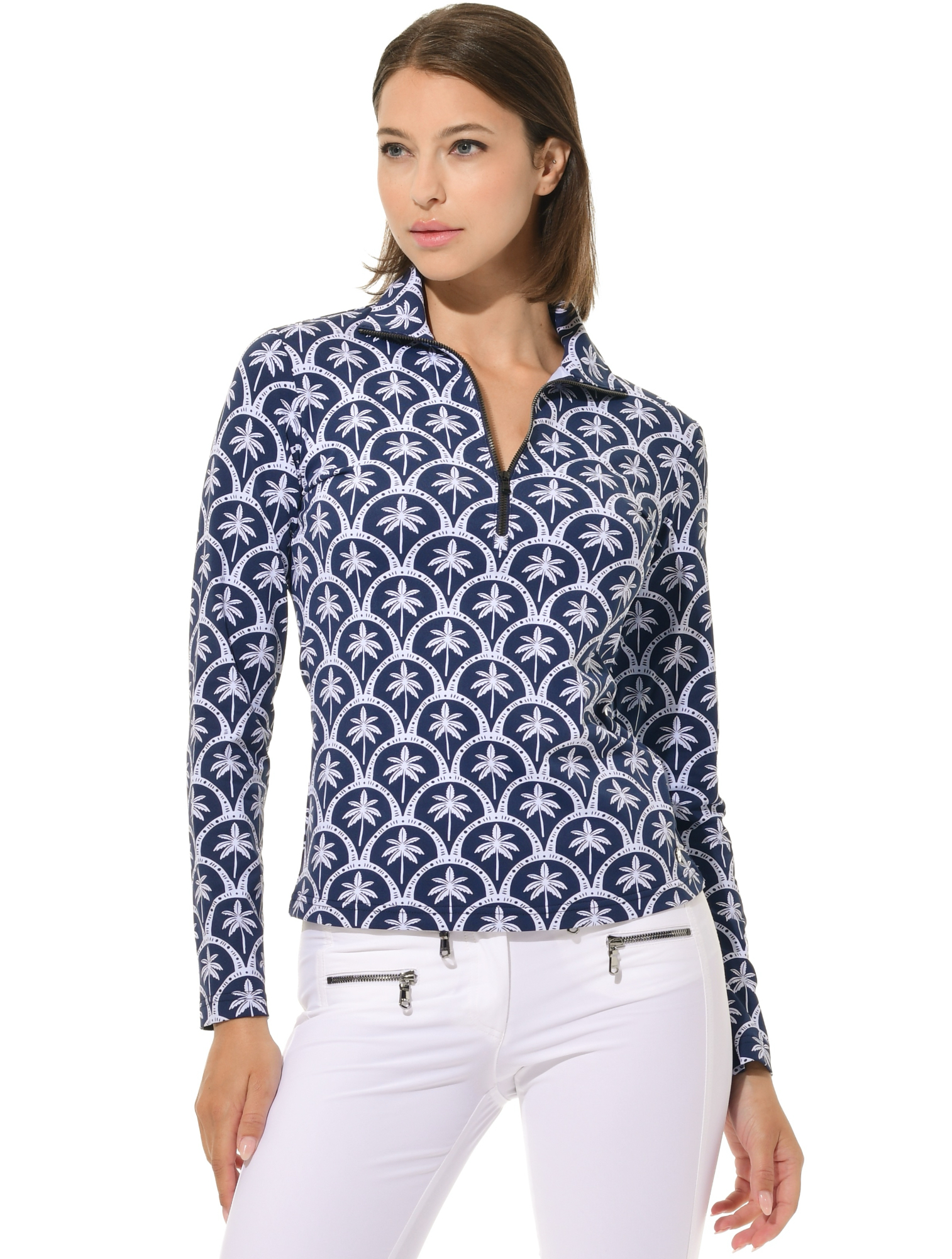 Barbados Print Zip Longsleeve navy