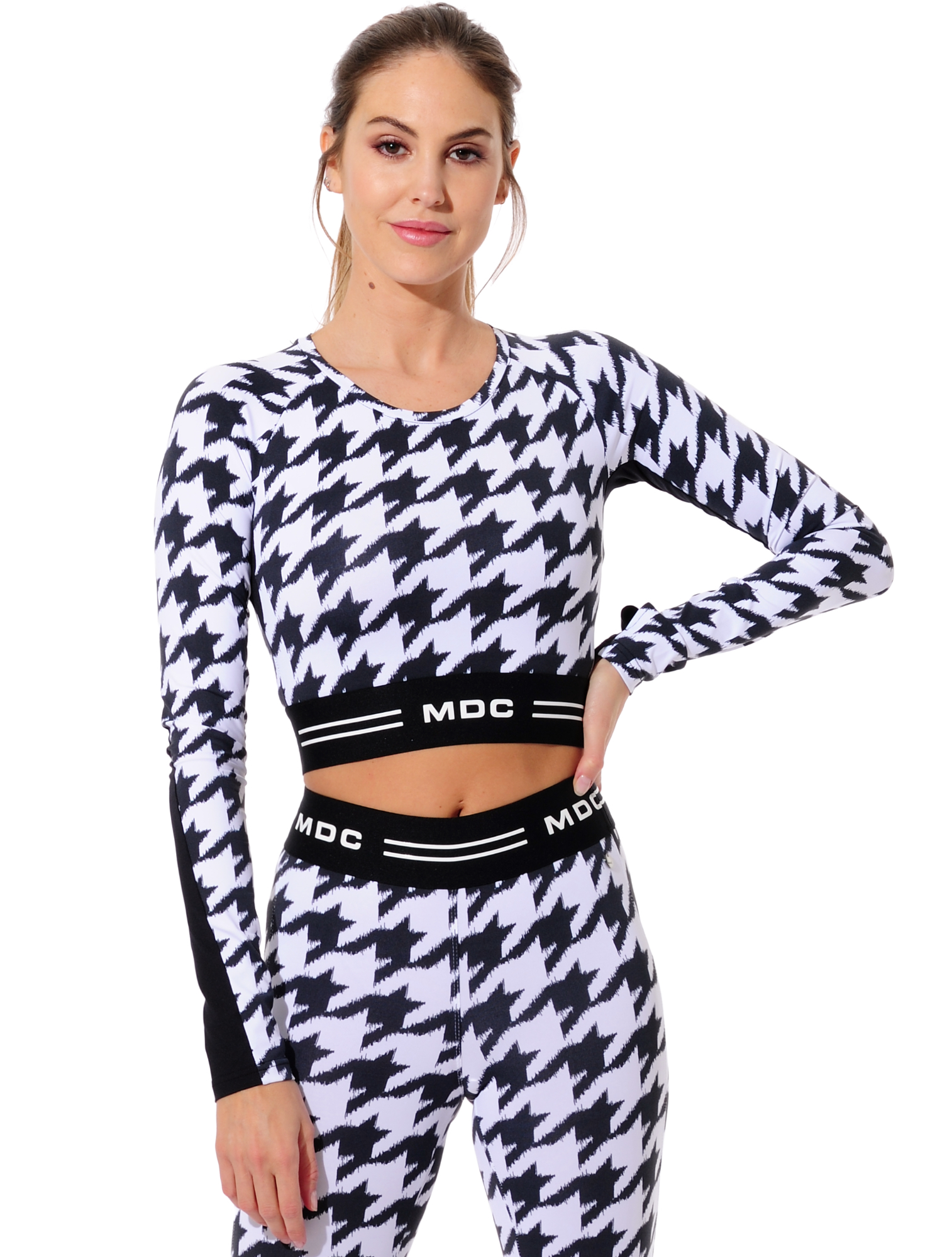 Houndstooth print crop top black/white 