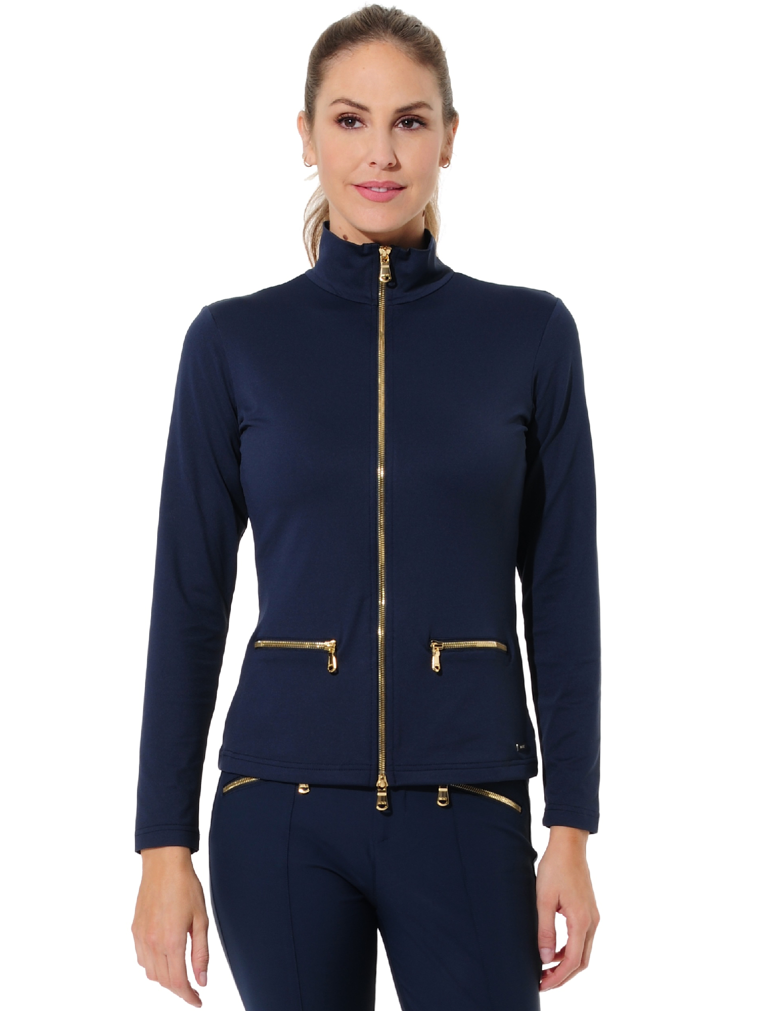 Jersey Shiny Gold Full Zip Midlayer navy