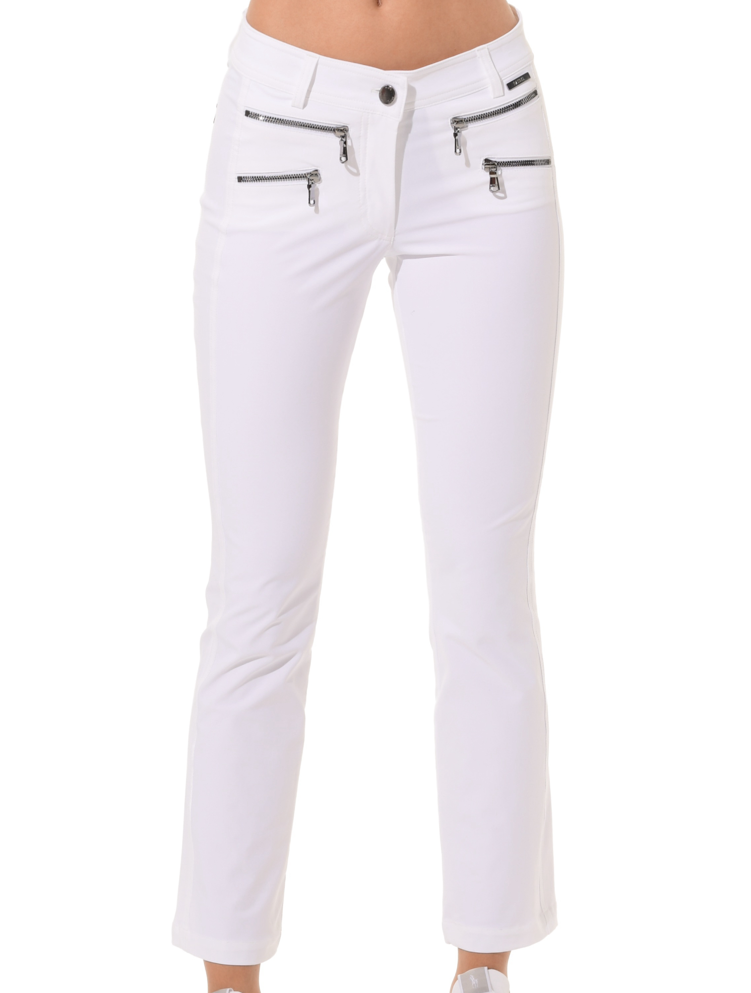 4way Stretch Double Zip Flared Ankle Pants white