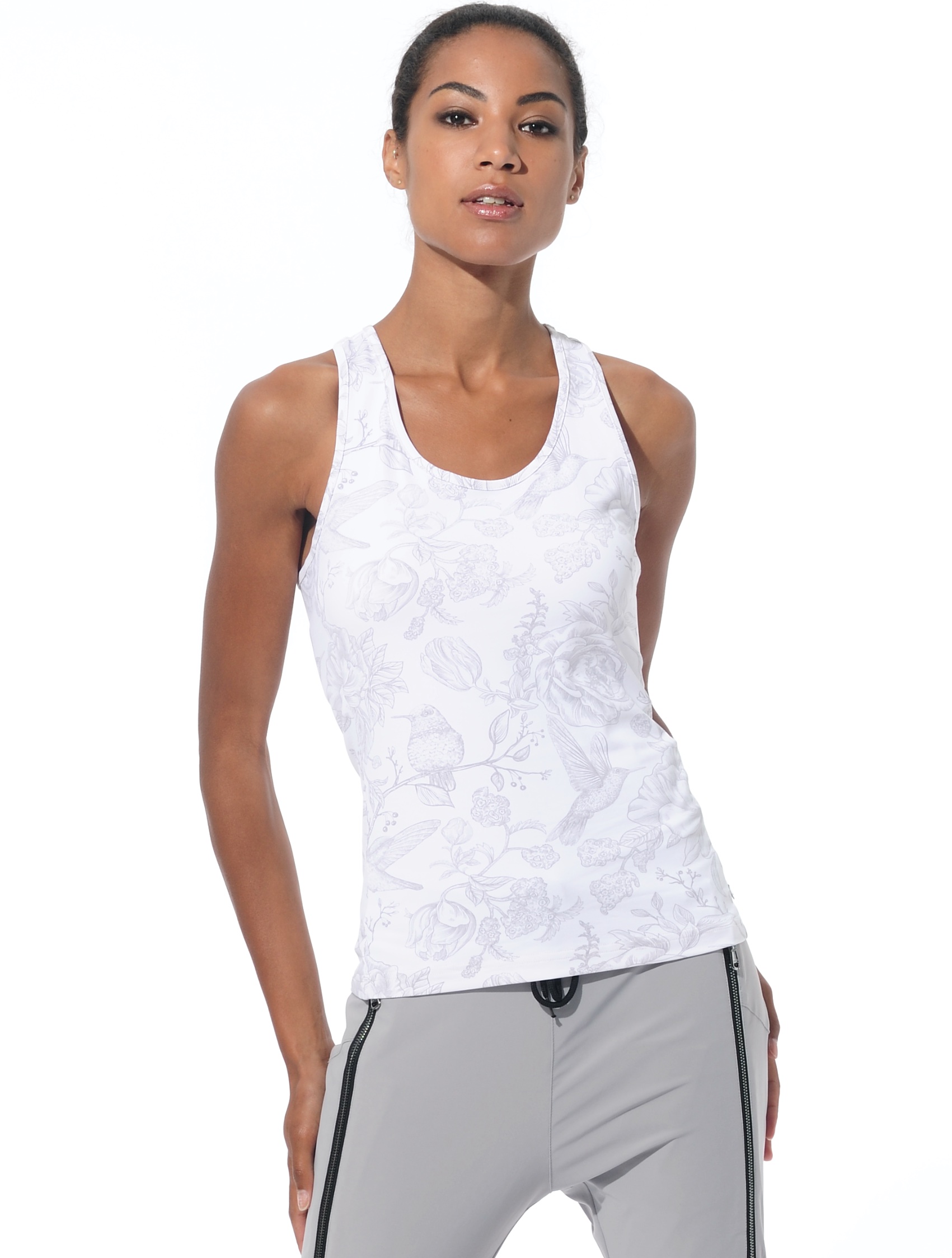 Flower Bird print tank top grey 