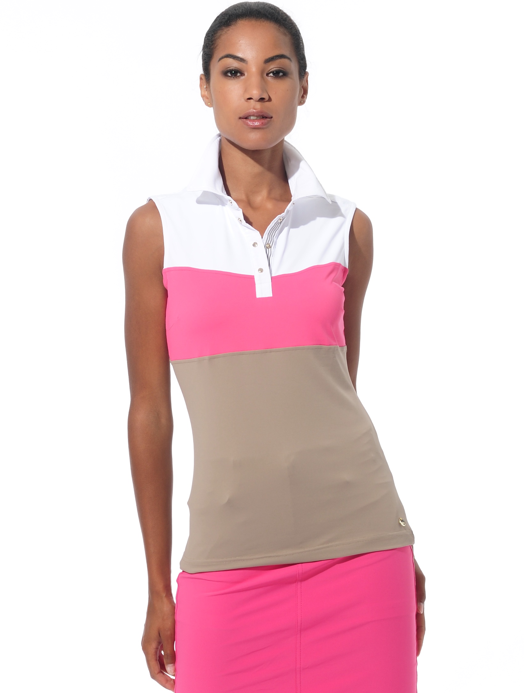 Meryl polo shirt taupe/flamingo 