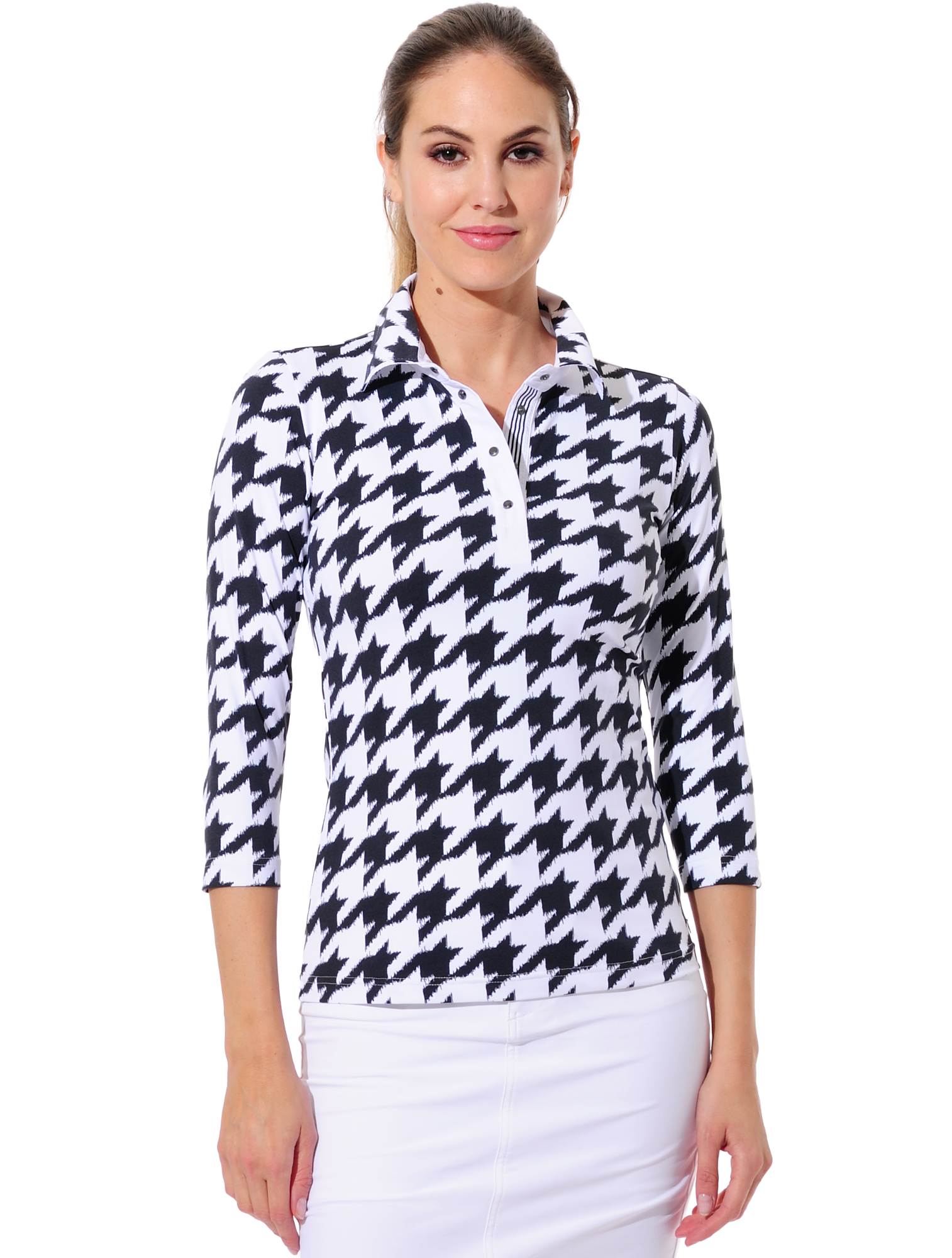 Houndstooth print golf polo shirt black/white 