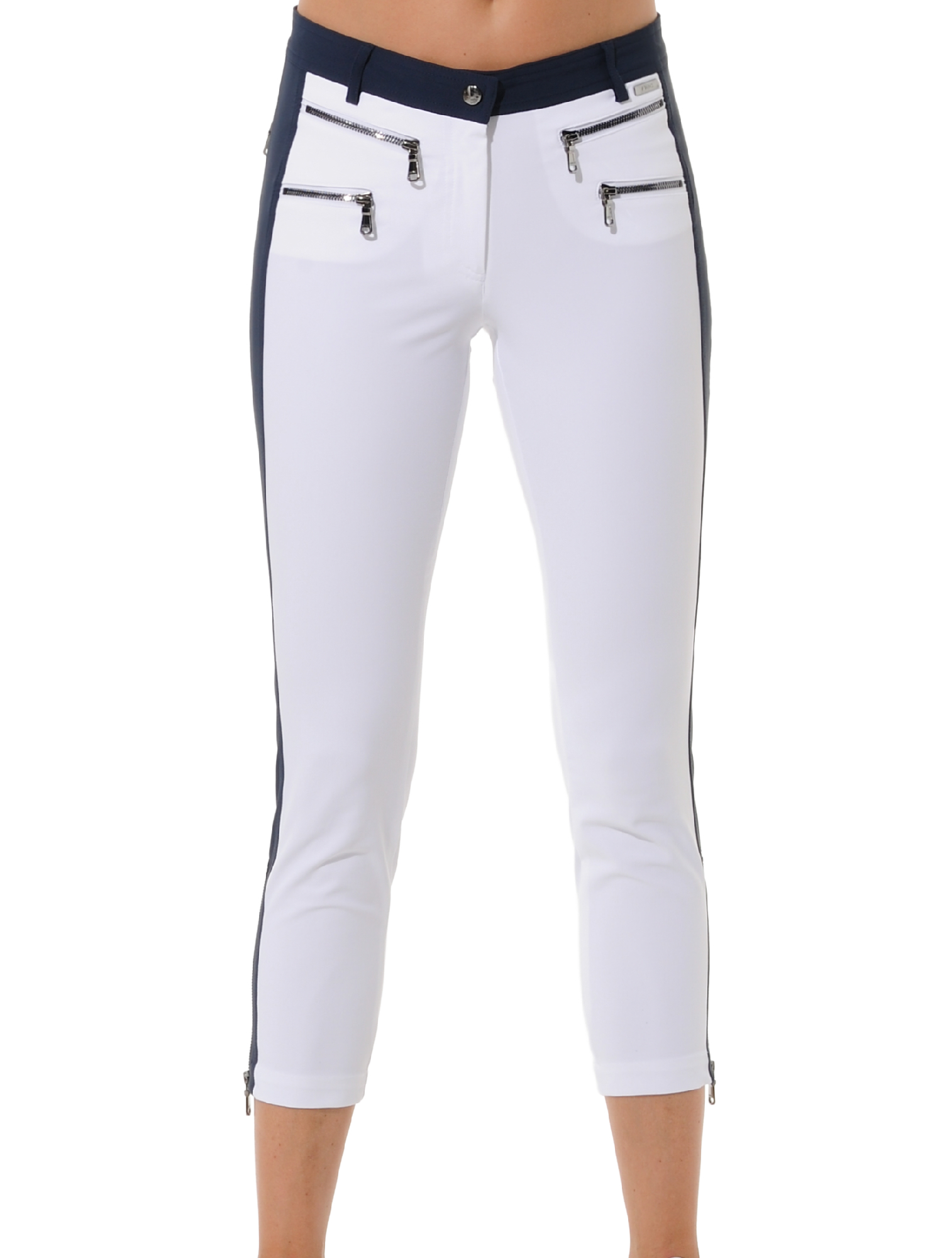 4way Stretch Double Zip Cropped Pants white/navy