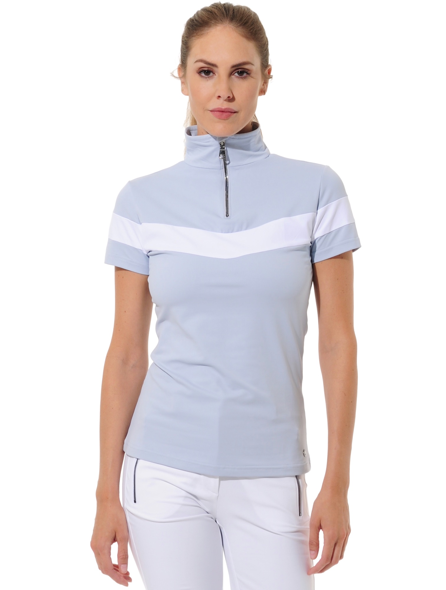 Jersey zip polo shirt cloud