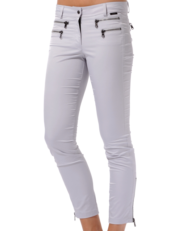 Shiny Stretch Double Zip Ankle Pants silver