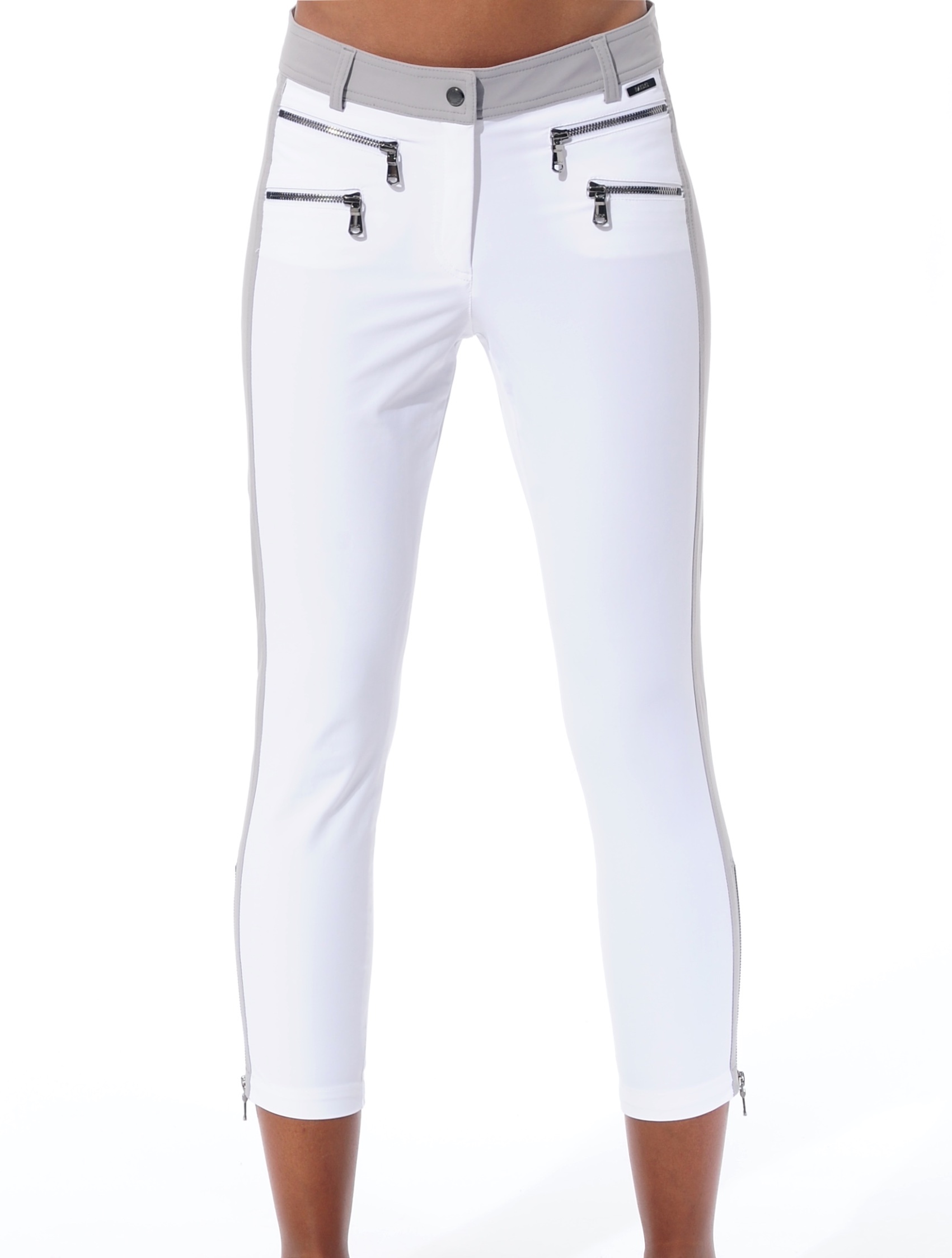 4way stretch double zip cropped pants white/grey 
