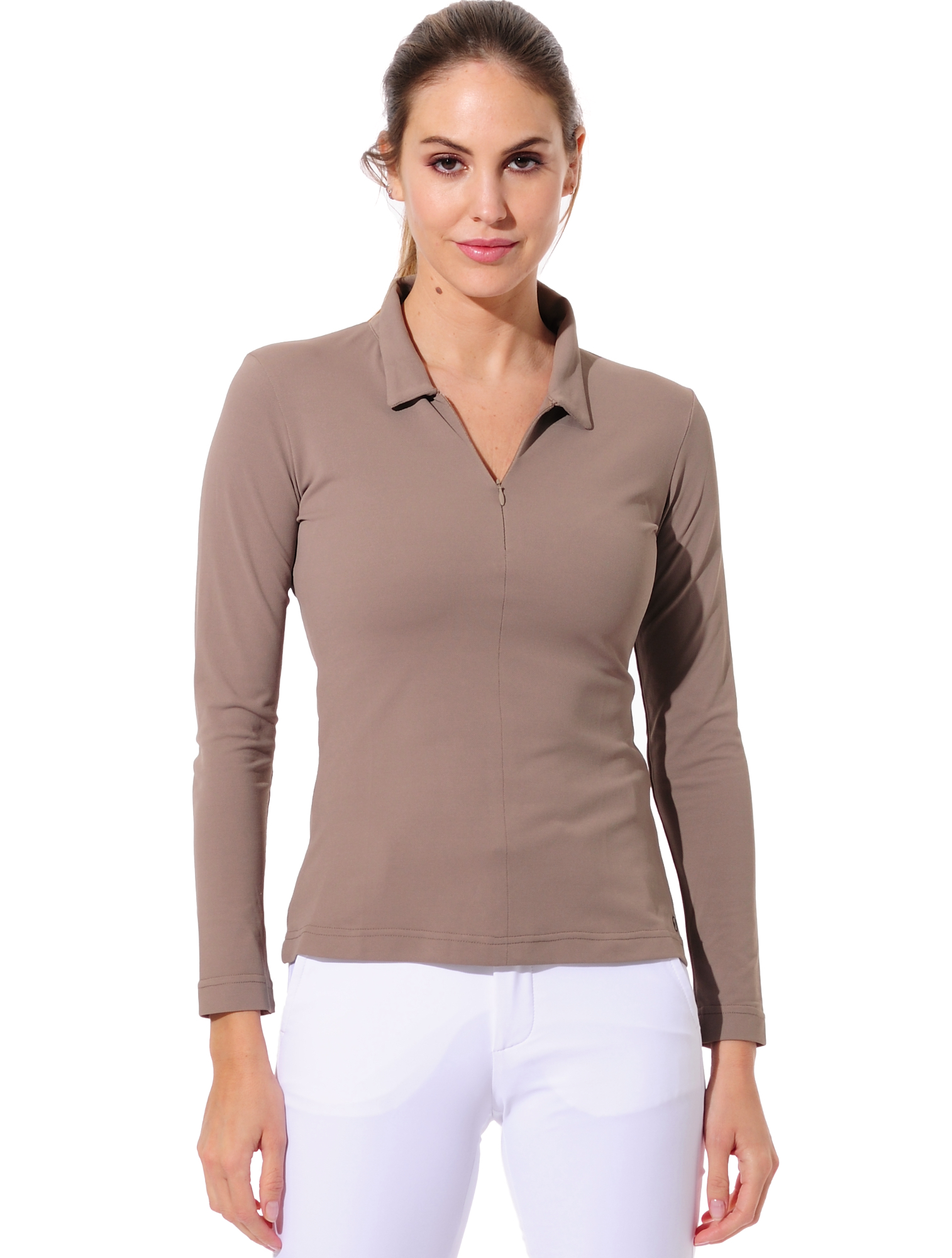 Pique zip golf polo shirt toffee 