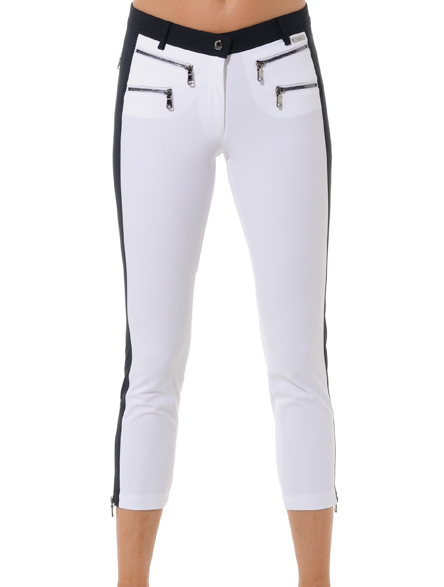 4way stretch double zip cropped pants white/night blue