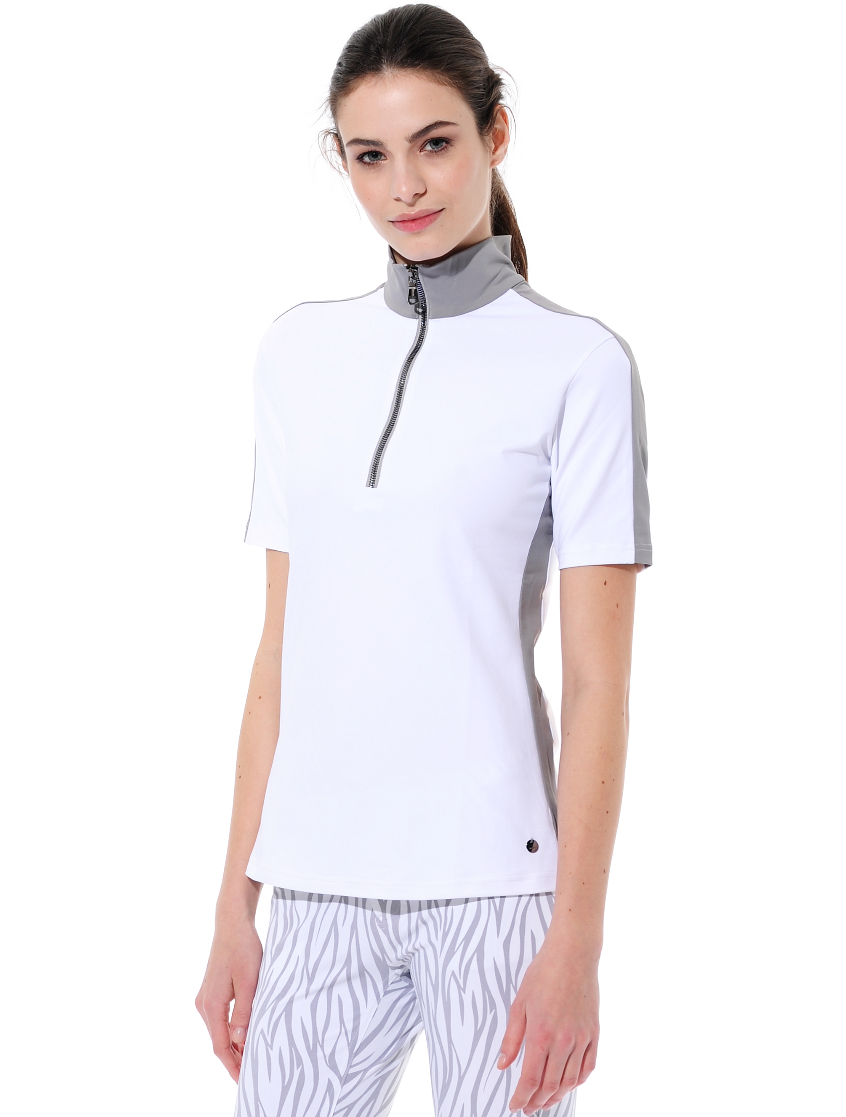 Meryl zip polo shirt white/grey 