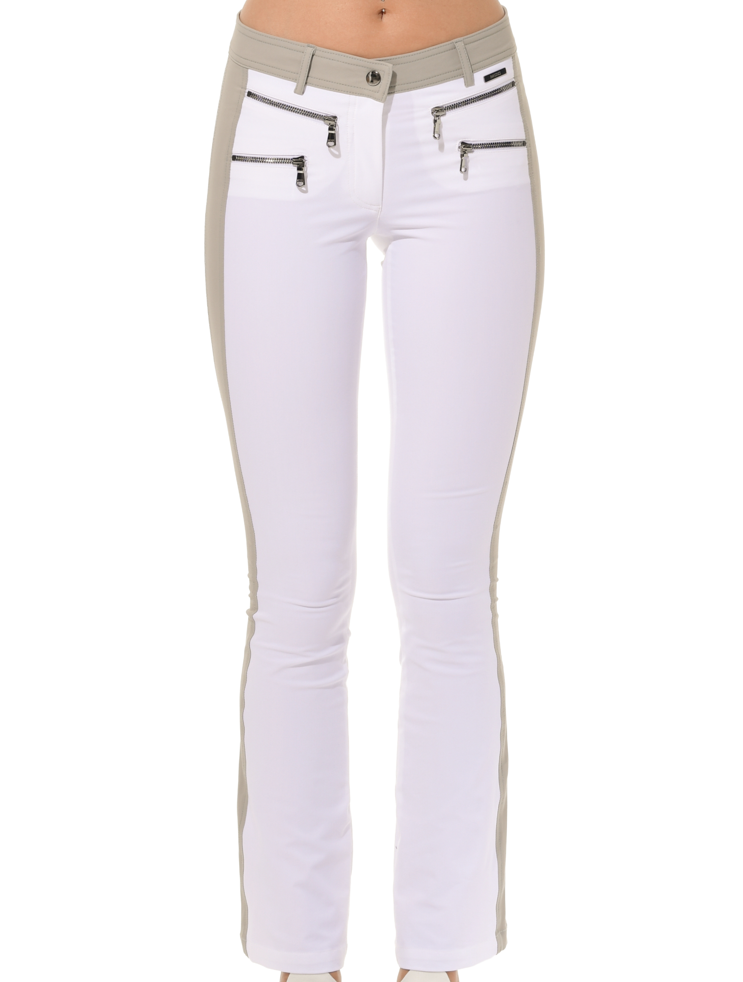4way Stretch Double Zip Flared Pants white/sage grey