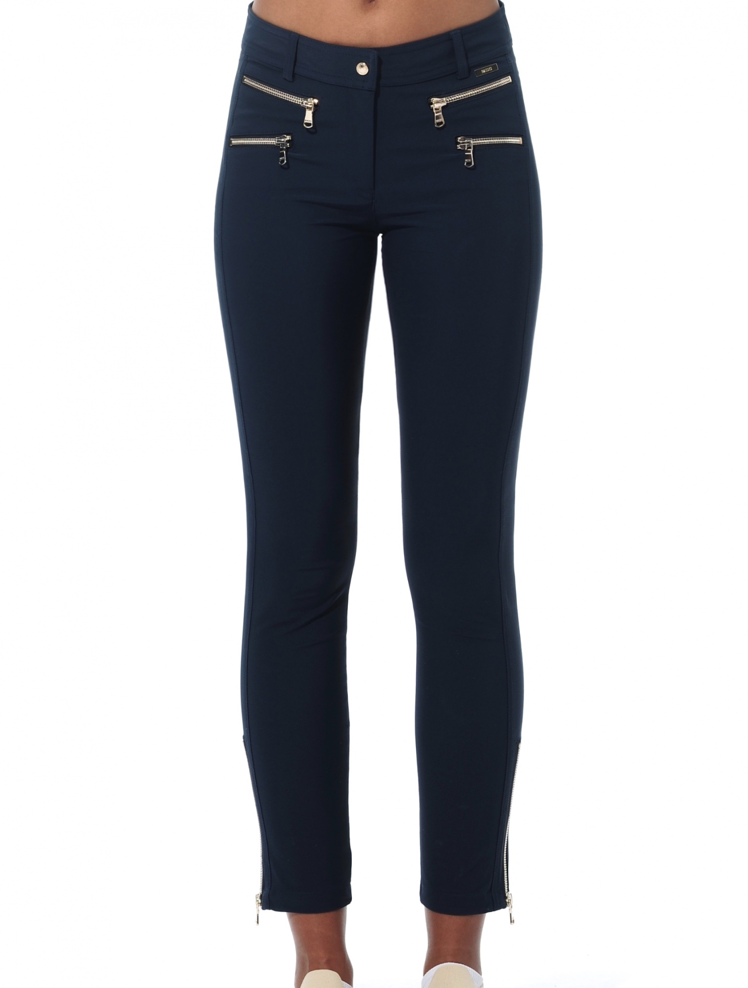 4way stretch double zip ankle pants navy 