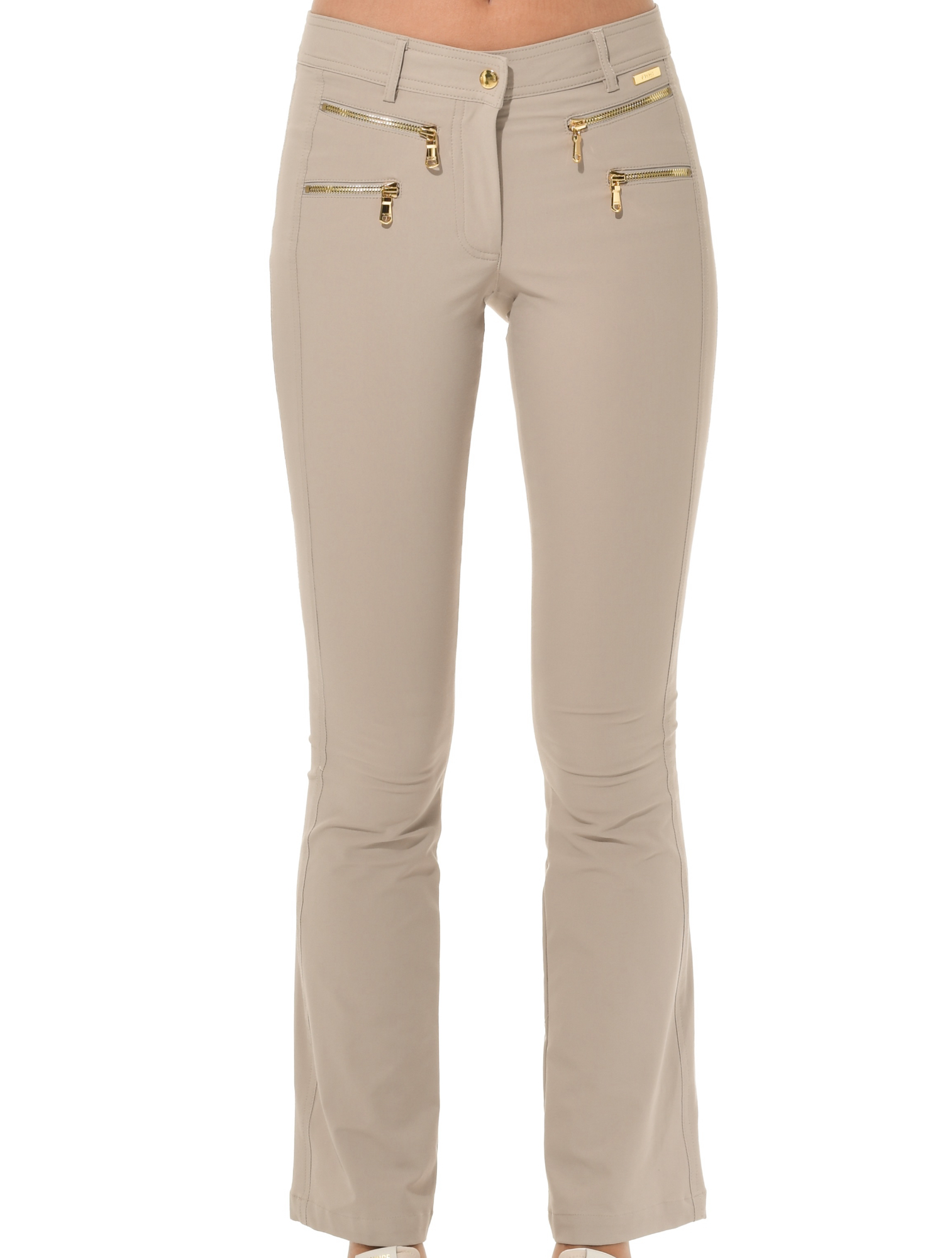4way Stretch Double Zip Flared Pants light taupe